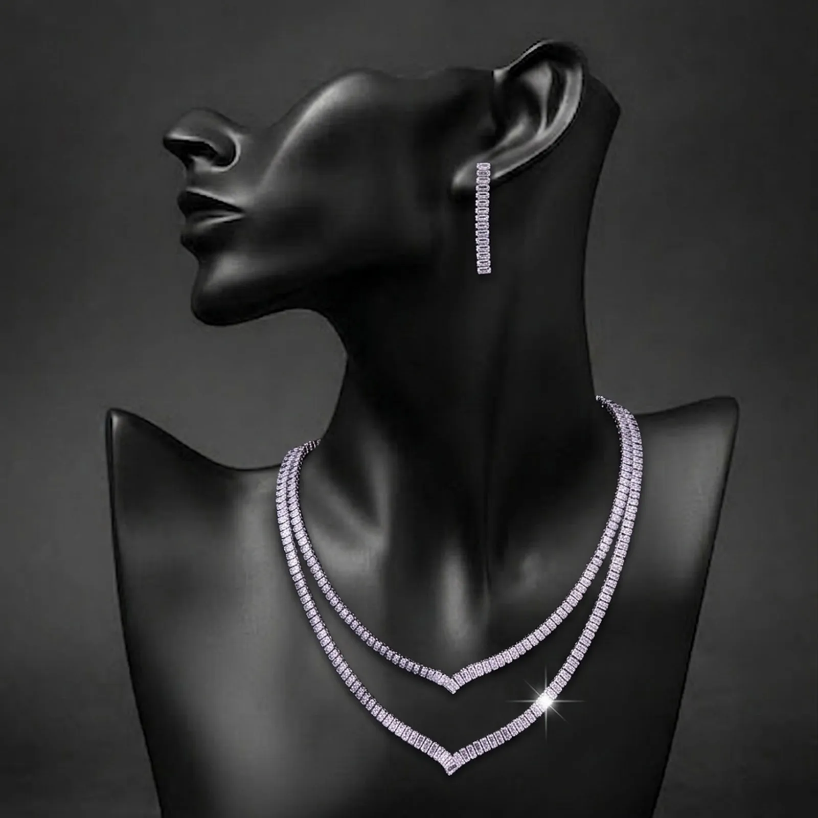 Double Row Silver Necklace Set
