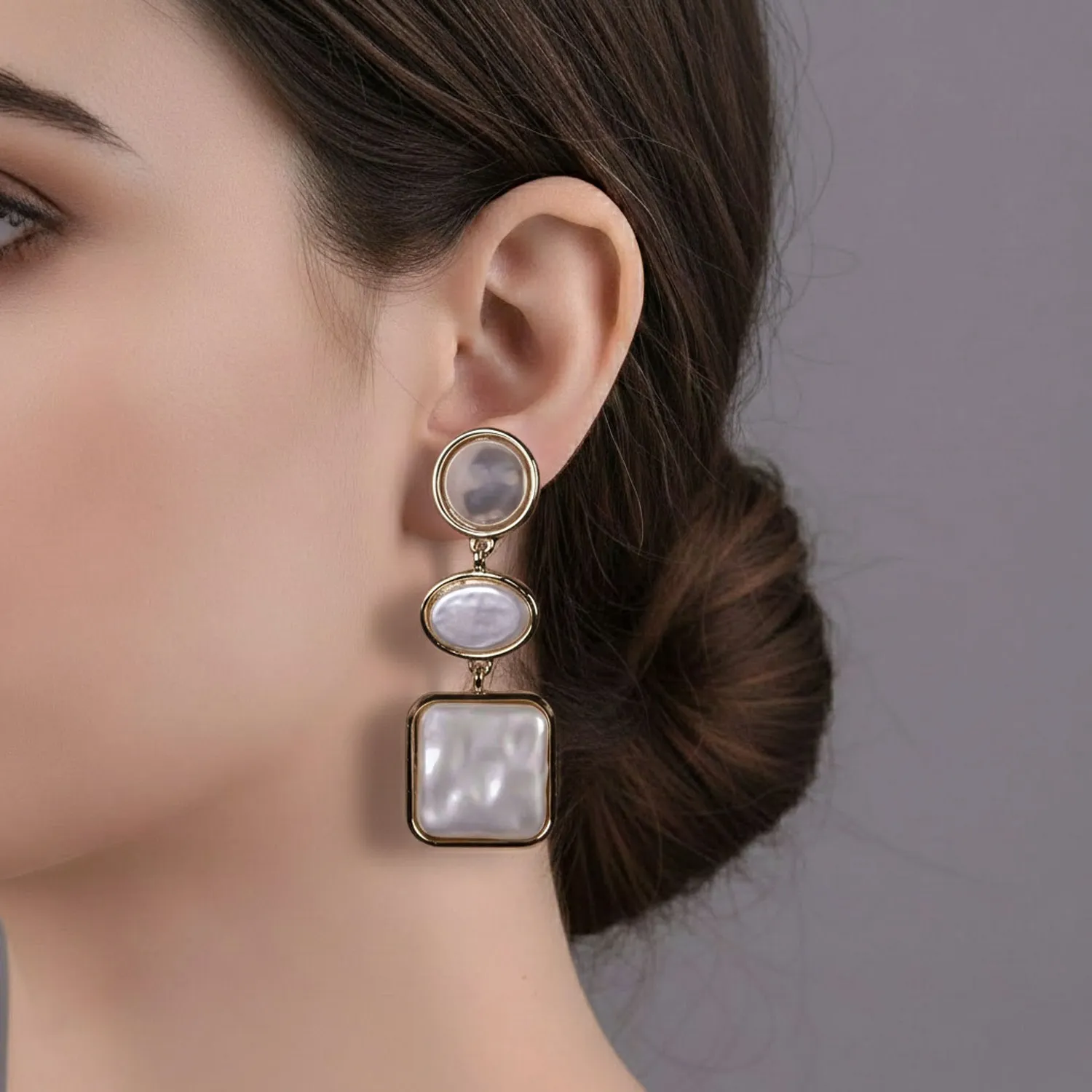 White Faux Pearl Geometric Dangle Tops