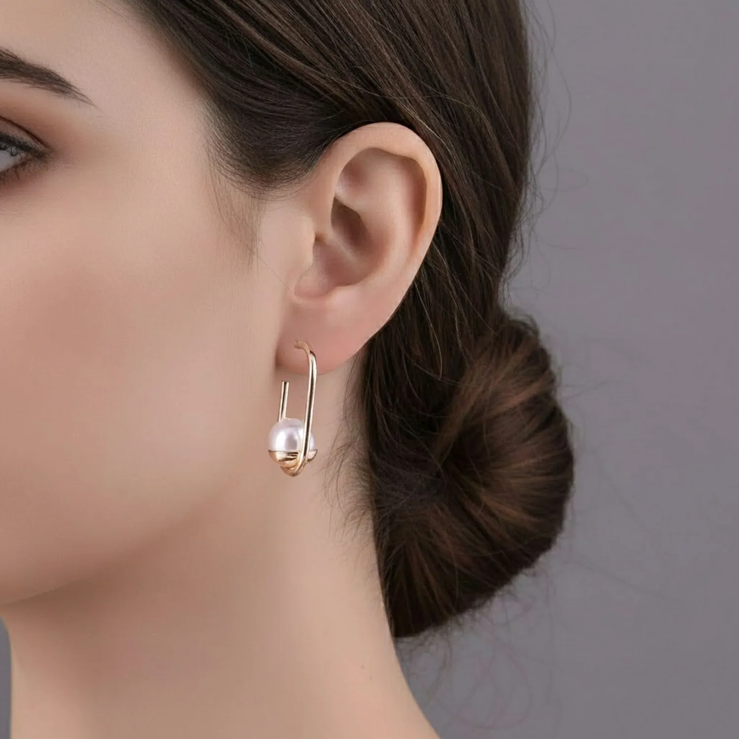 Faux Pearl Drop Hoop Earrings