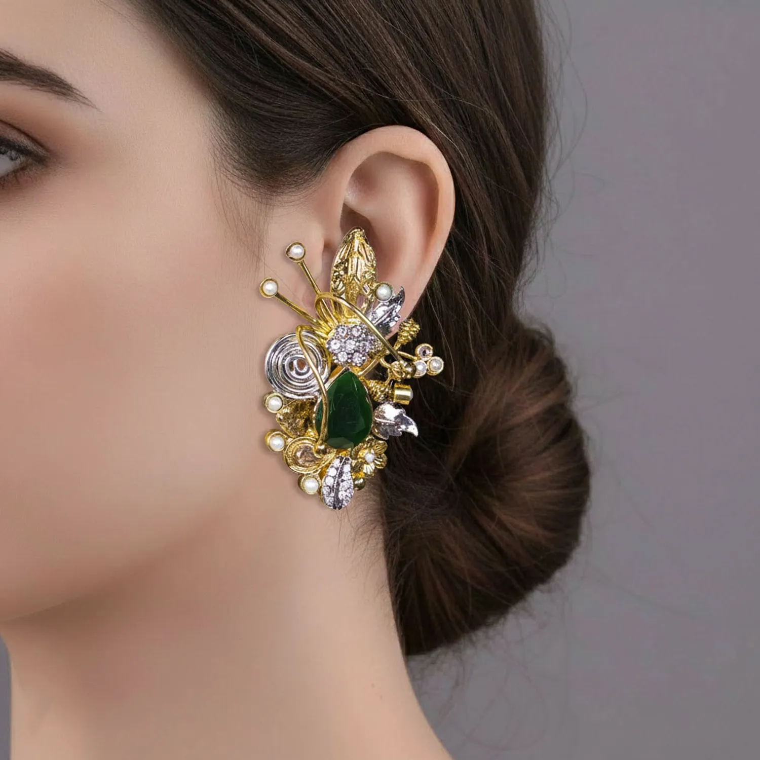 Floral Kundan & Pearl Ear Cuff