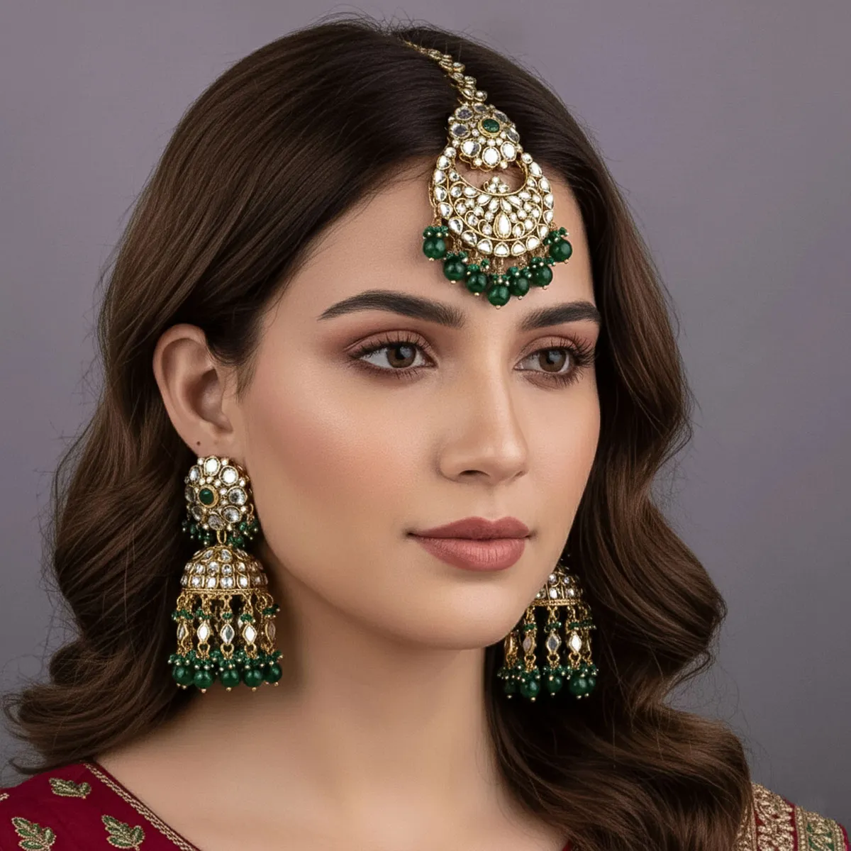Green Stone Kundan Jhumka Earrings