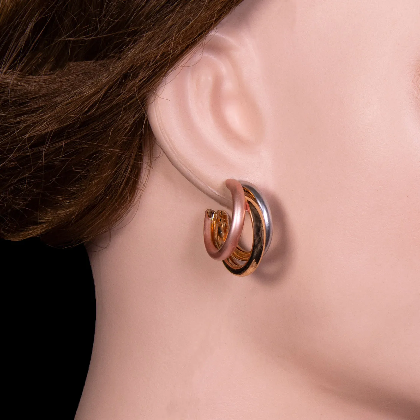 modern triple hoop stud earring
