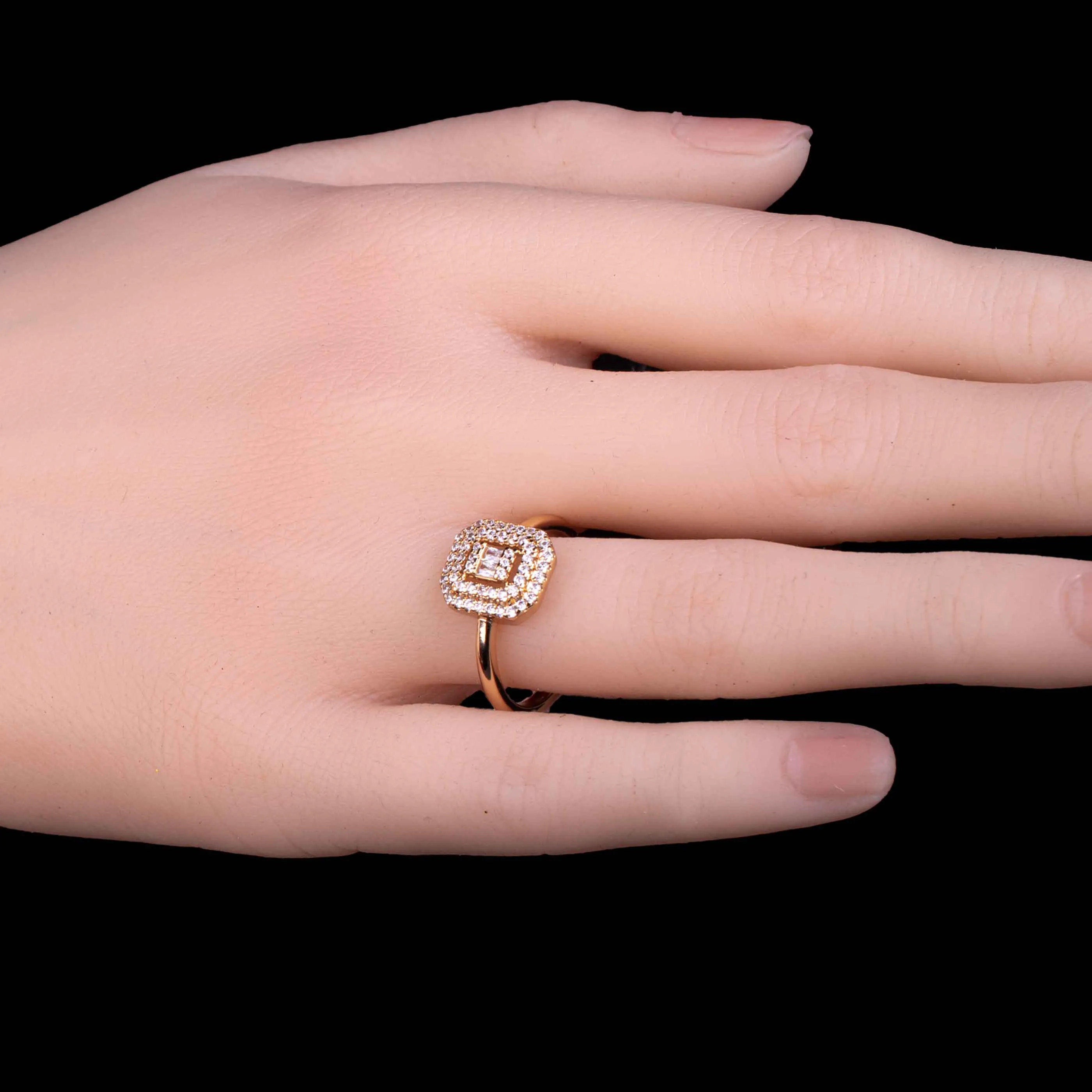 Zircon Square Halo Cascade Ring