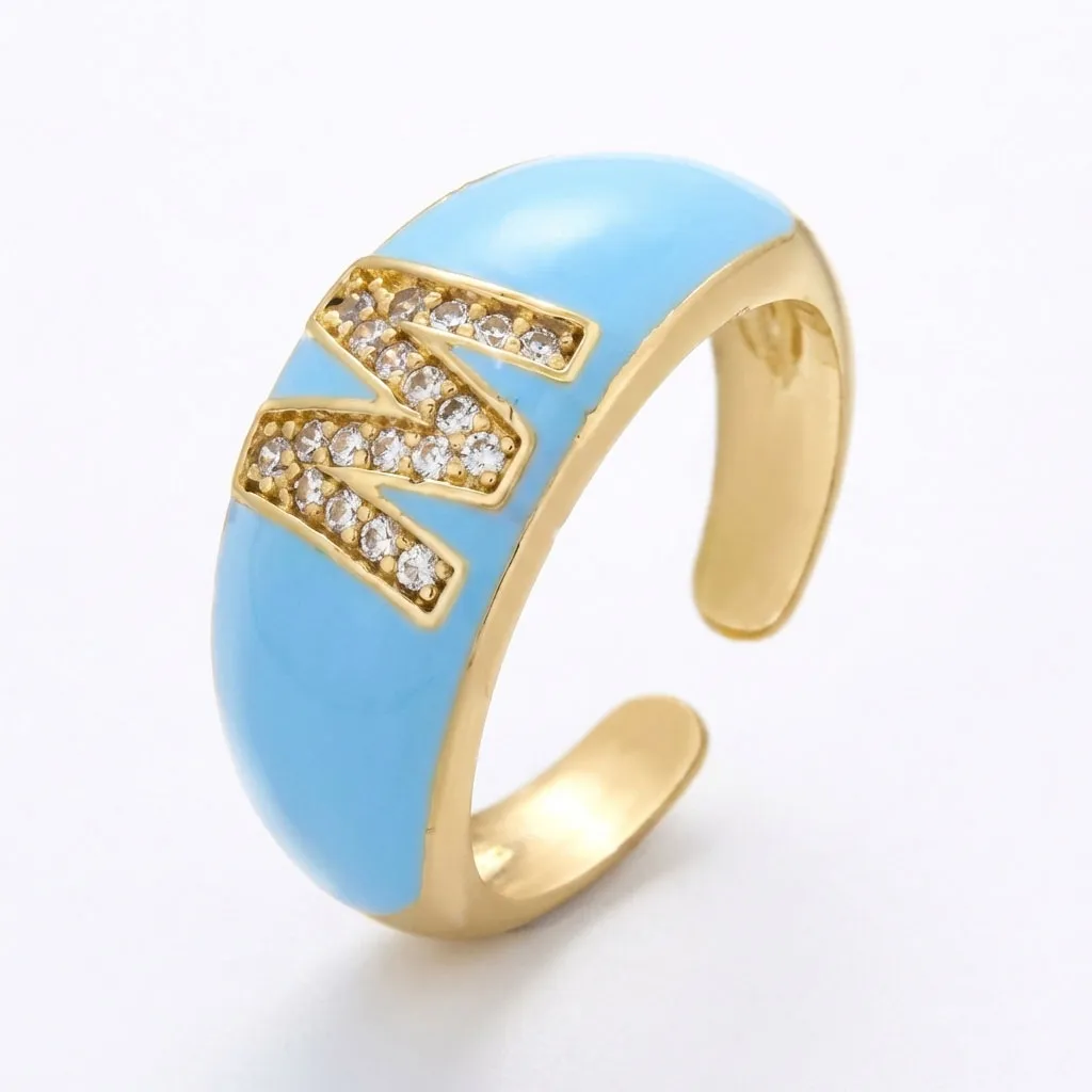 Sky Blue Chunky Letter Open Rings For Women