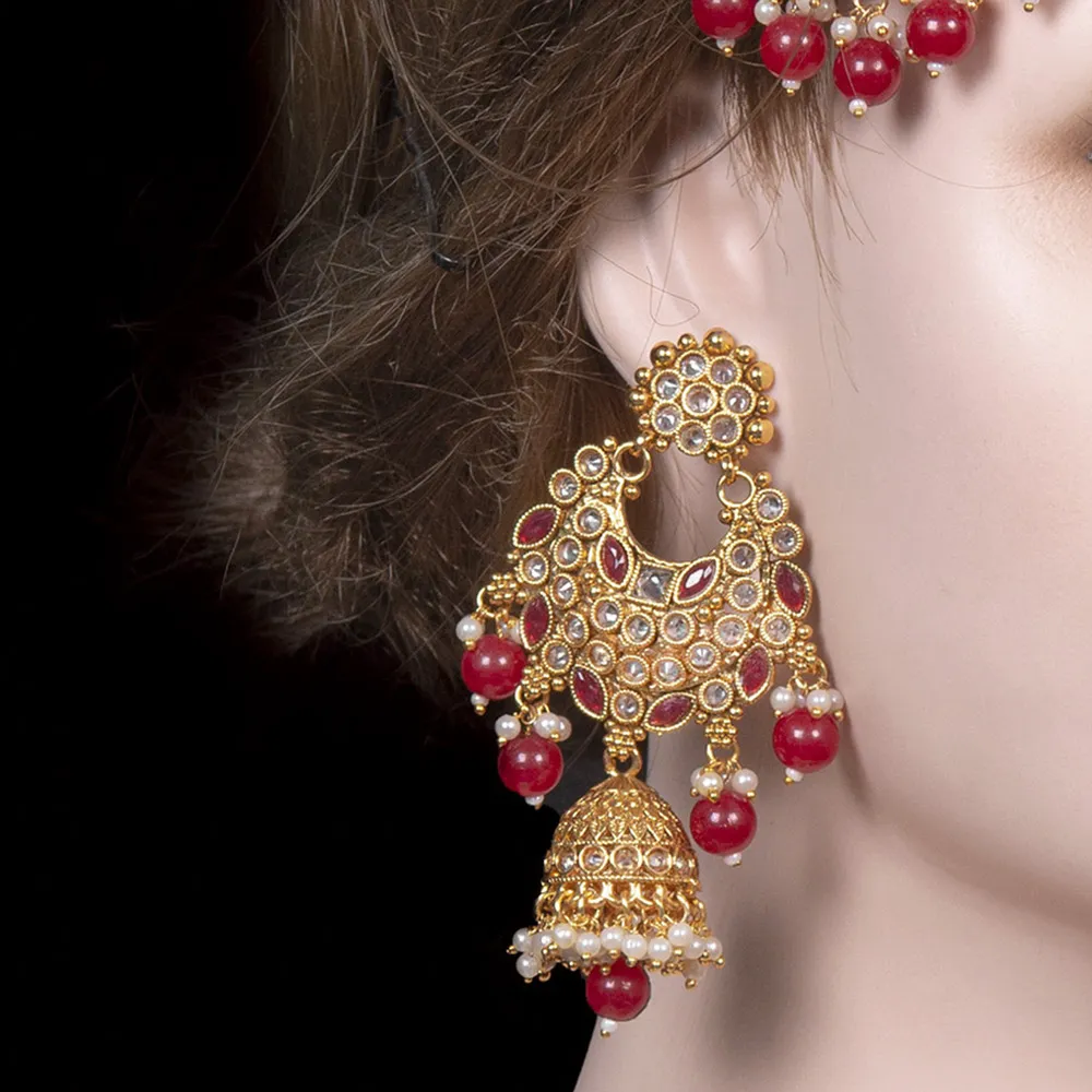 Red Kundan Beaded Bridal Choker Set