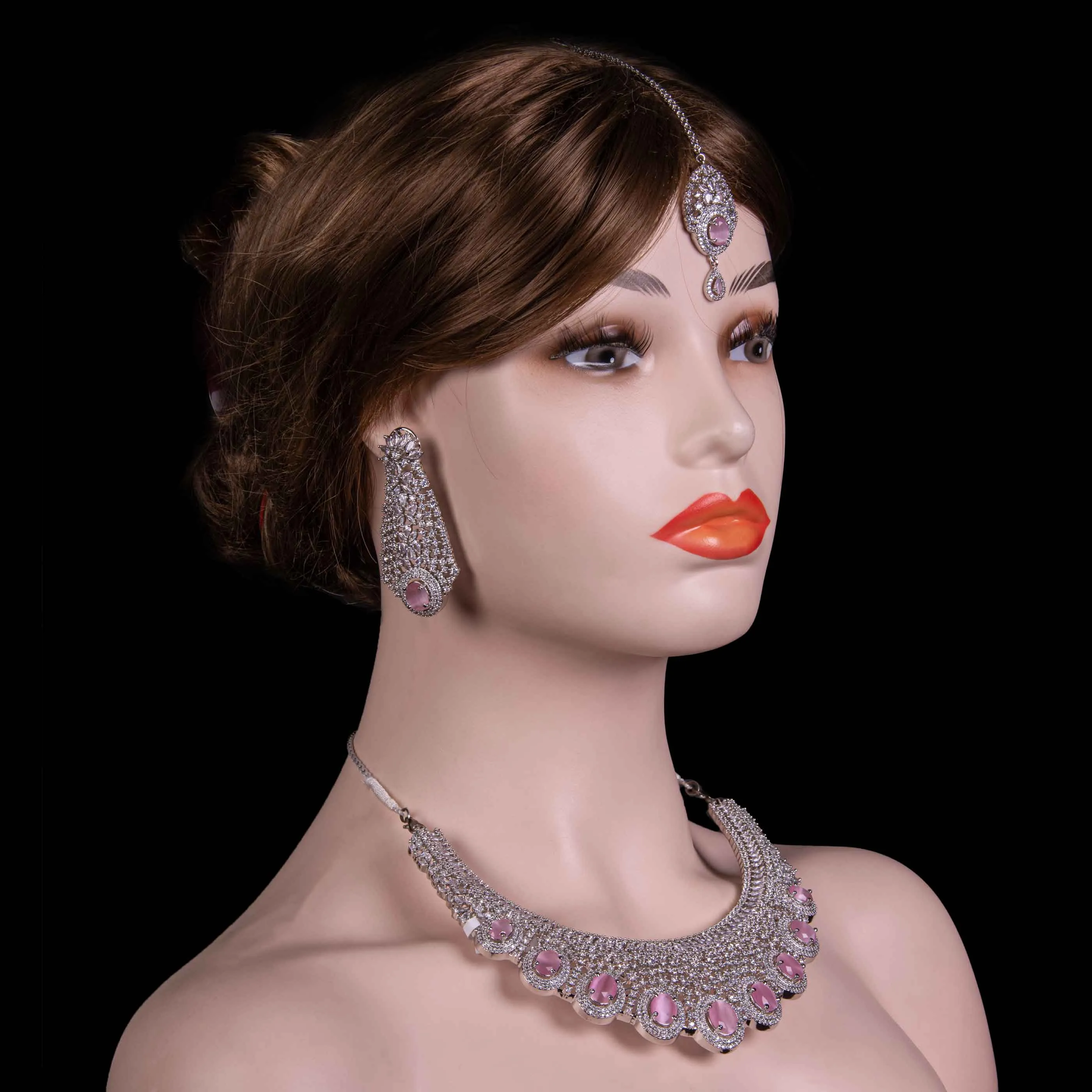 Pink Stone Necklace and Earring Collar set