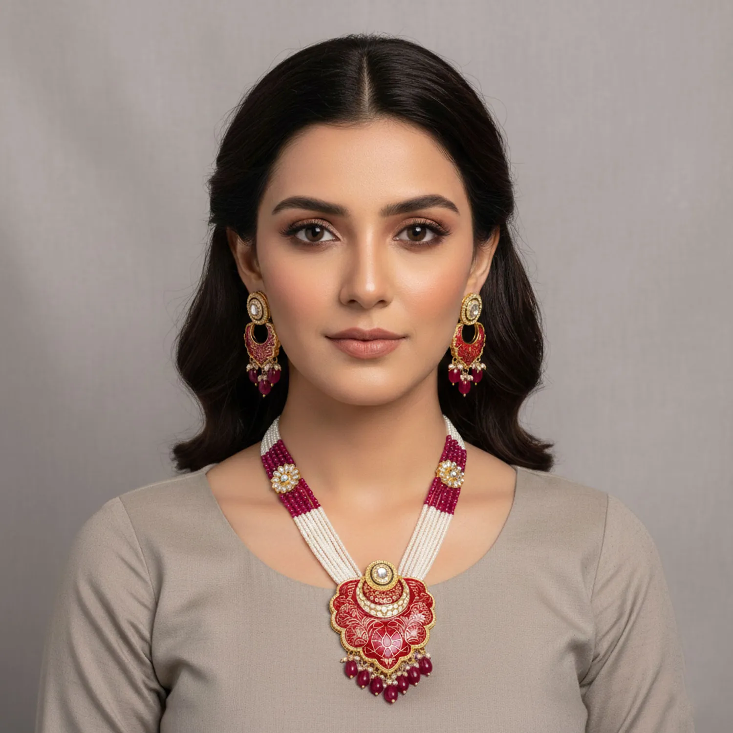 Traditional Indian Kundan Pearl Mala Set