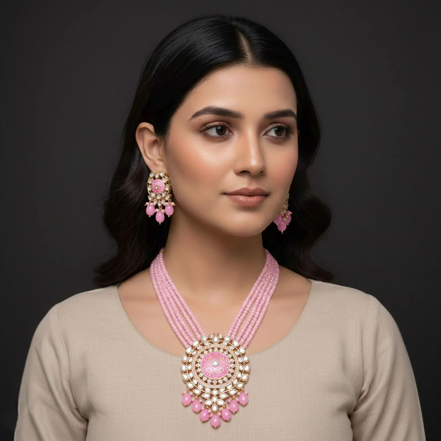 Kundan Meenakari Beaded Mala Set