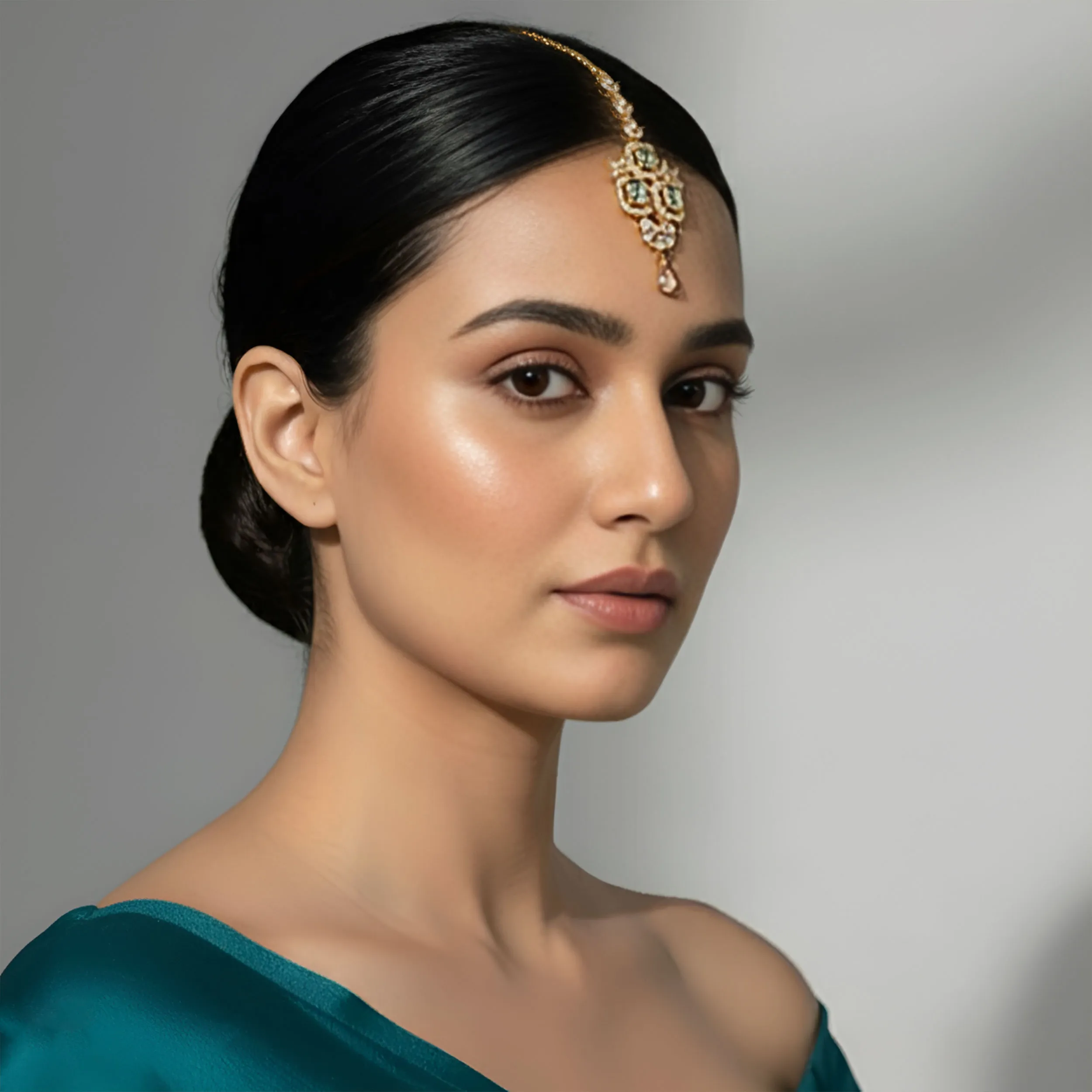 Gold Plated Cubic Zirconia Maang Tikka