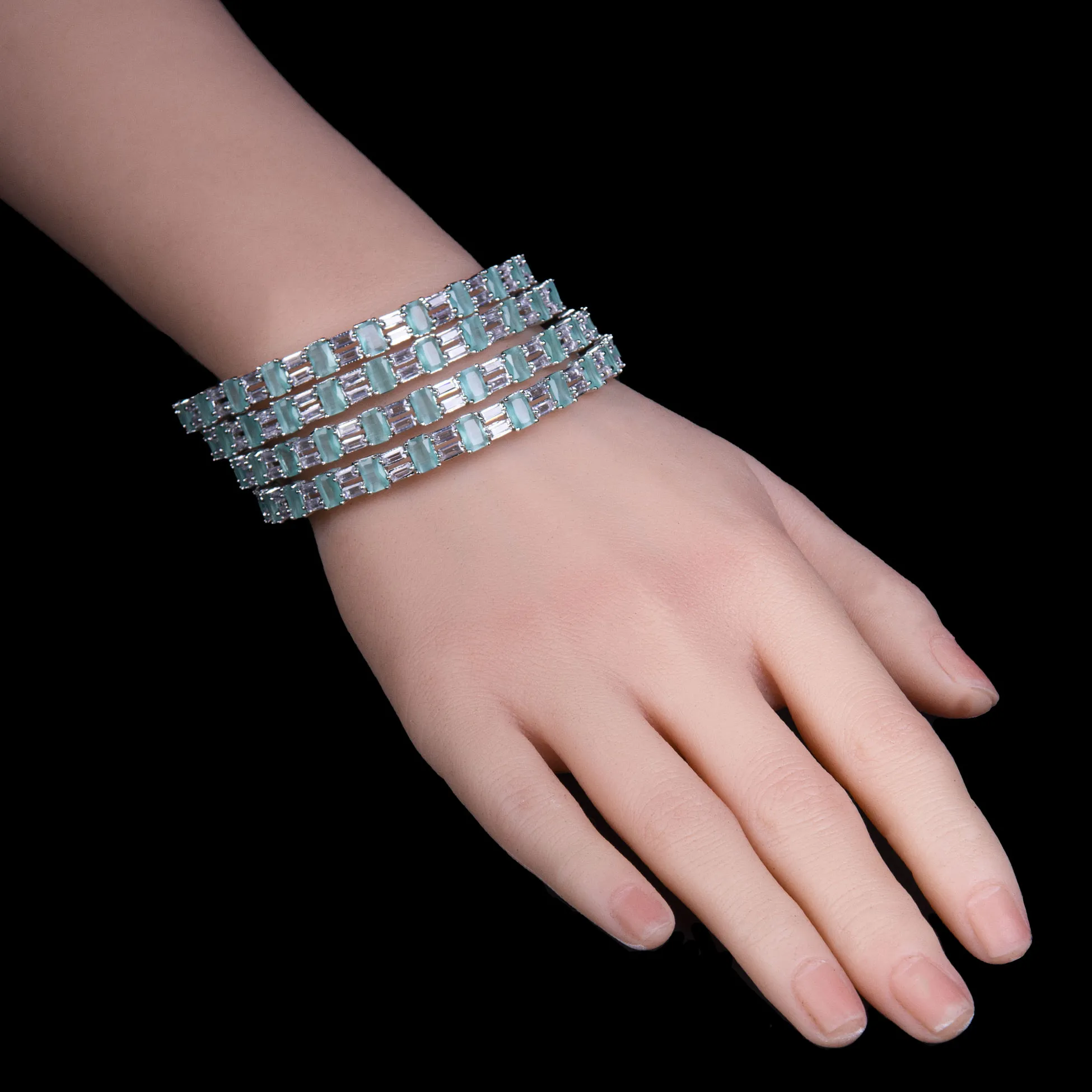 Mint Stone Silver Bangle Set