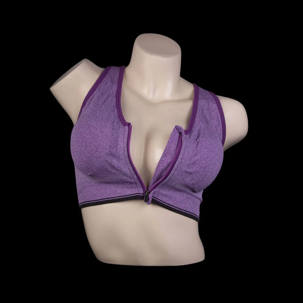 Purple Color Front Zip Sports Bra