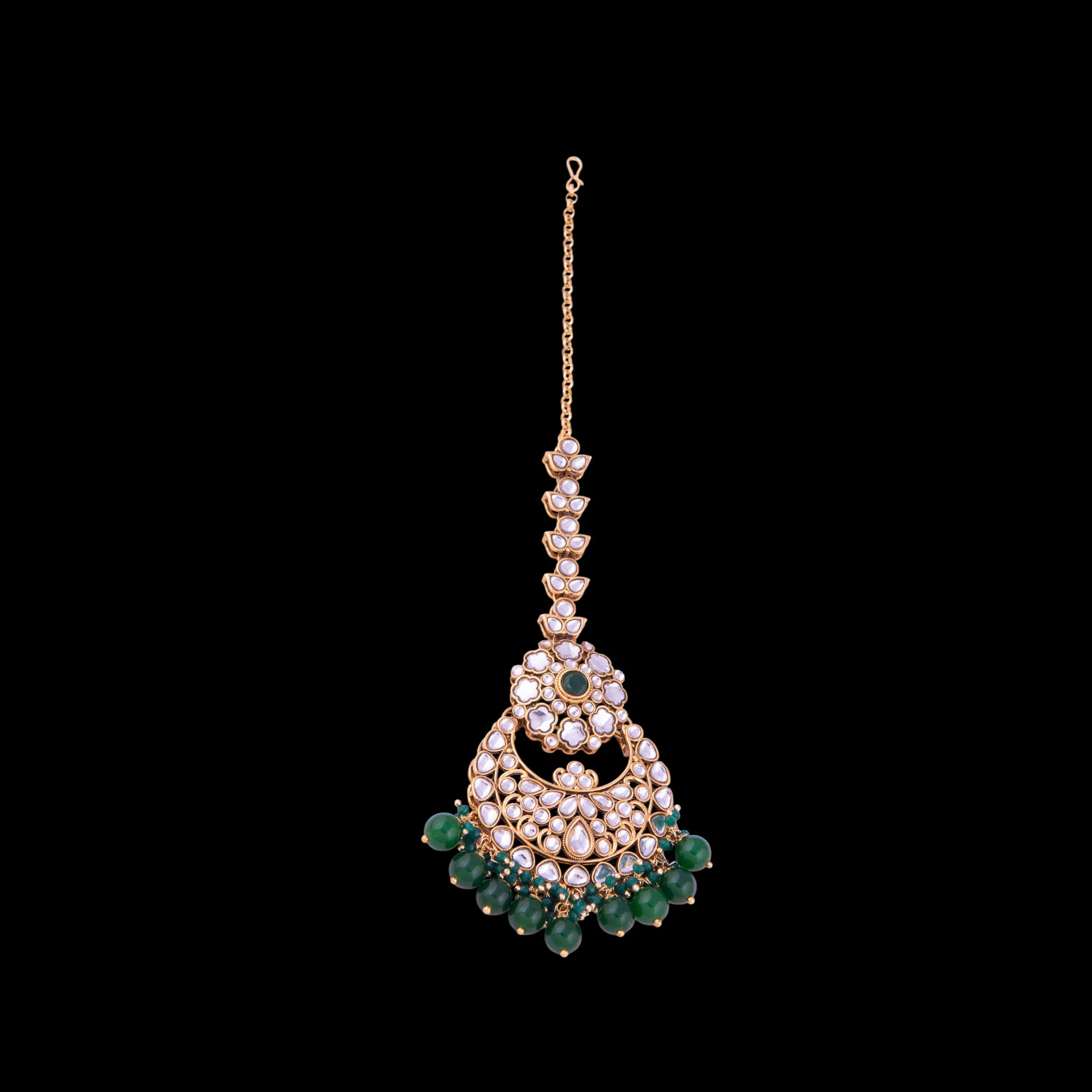 Green Stone Kundan Jhumka Earrings