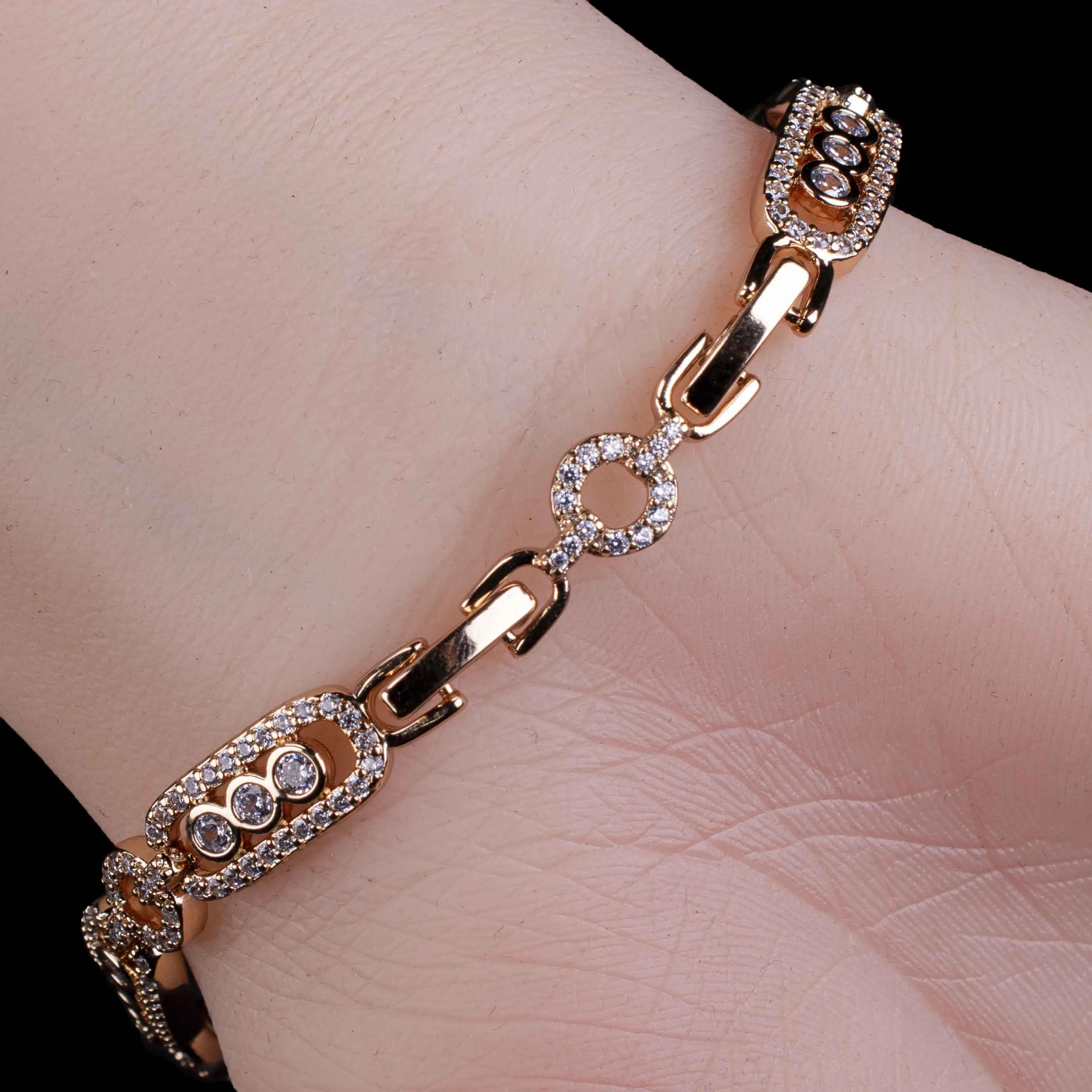 Vintage Oval Link Crystal Charm Bracelet