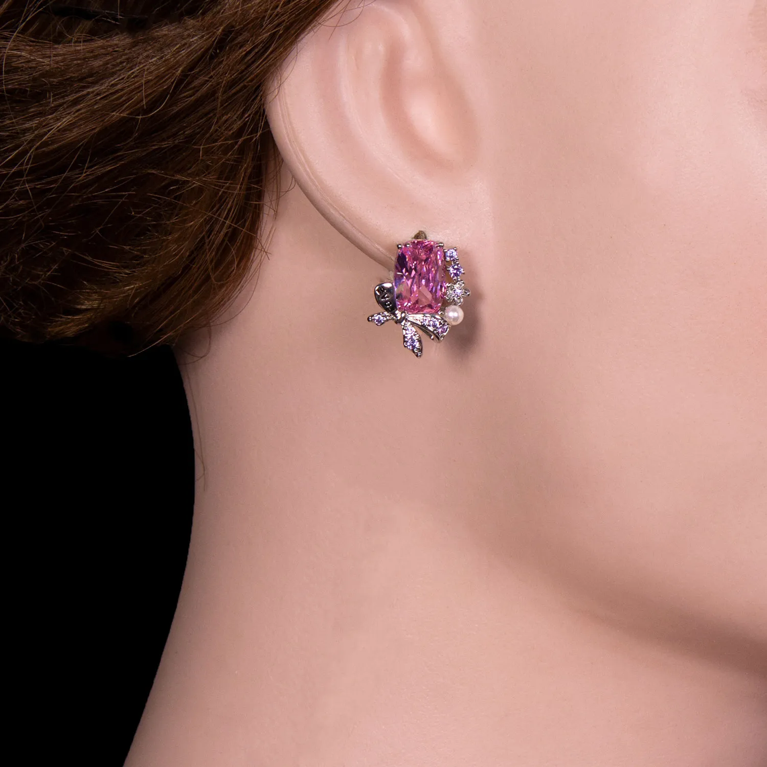 Pink Floral Cluster Stud Tops Earring