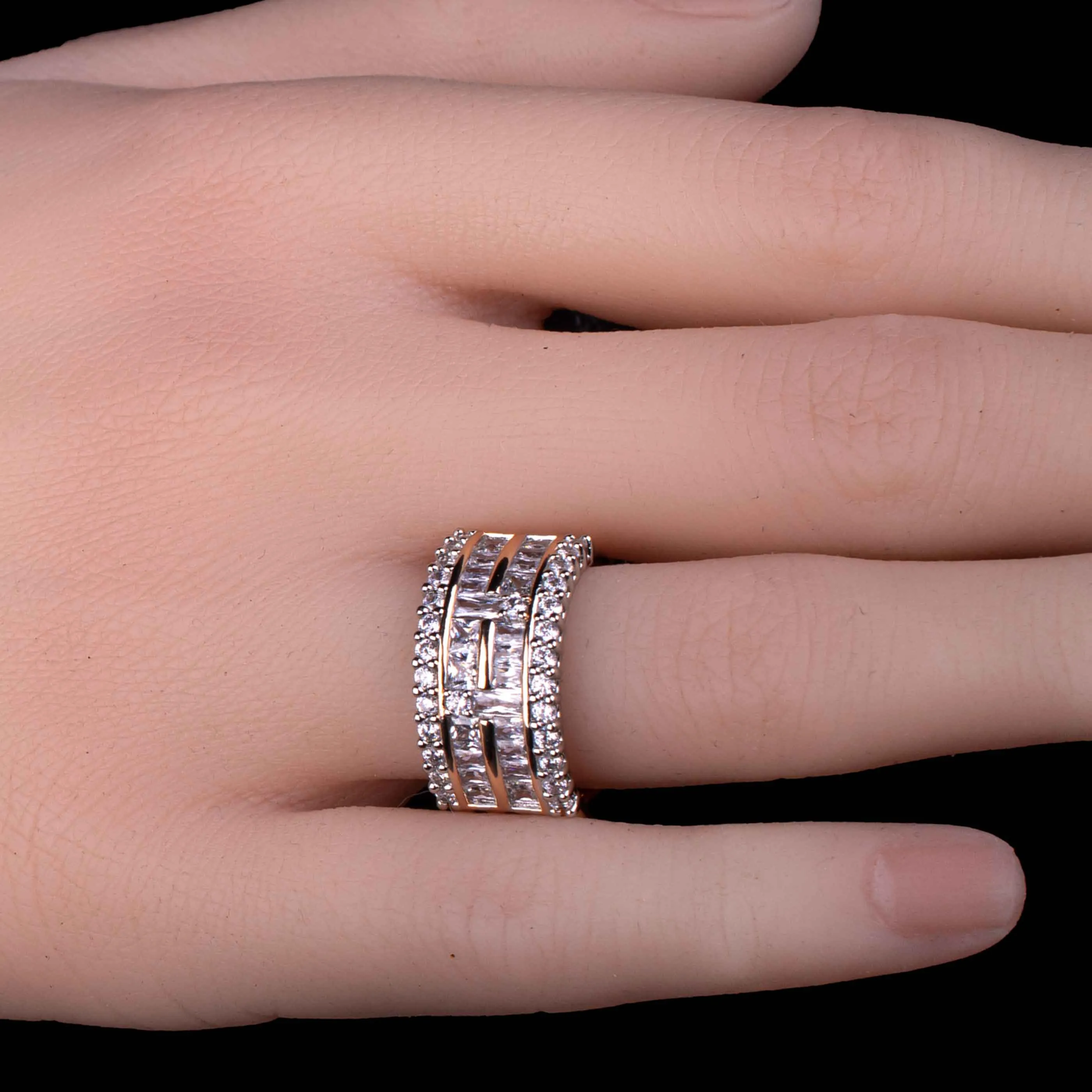 Multi-Layered Crystal Band Ring