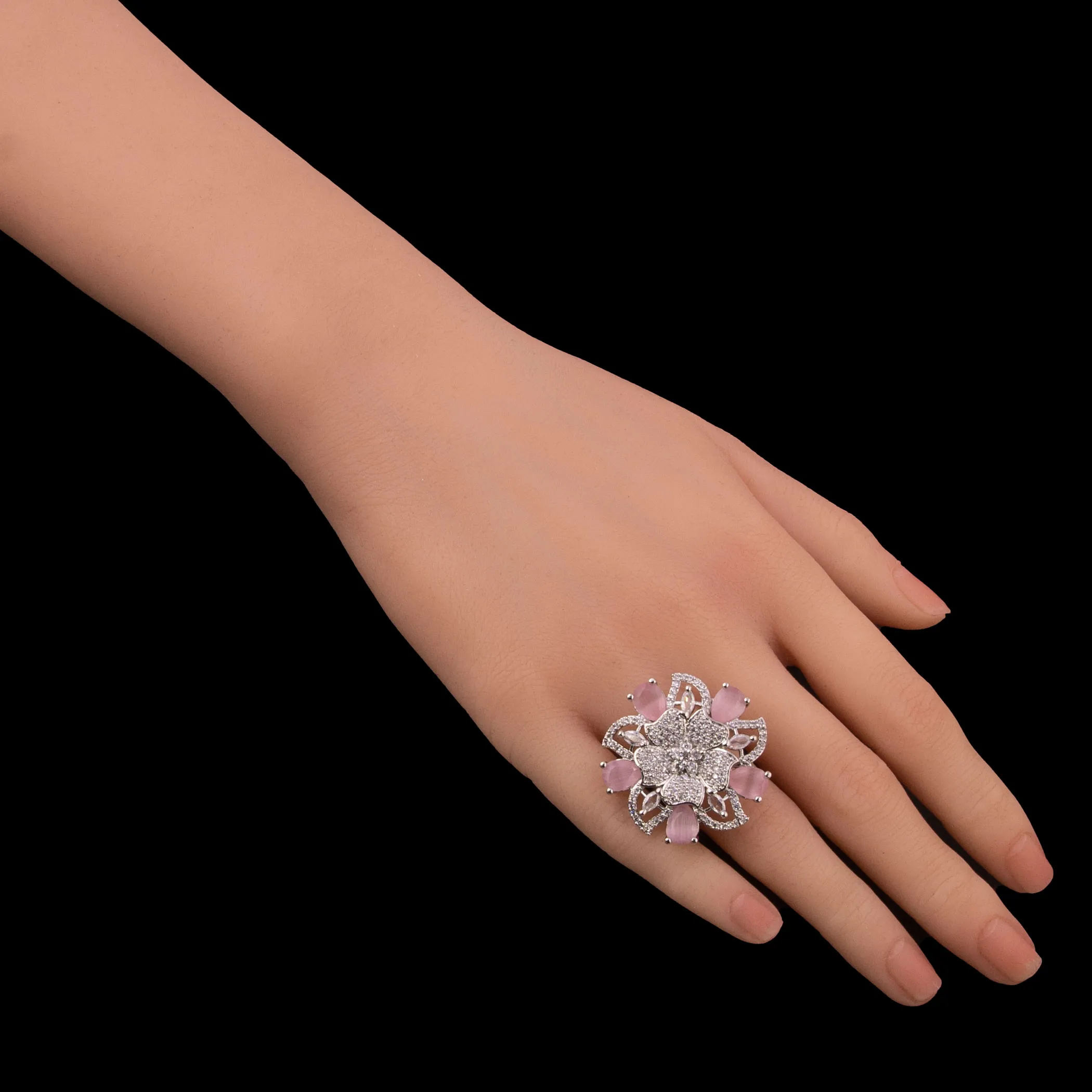American Diamonds Pink Stones Ring