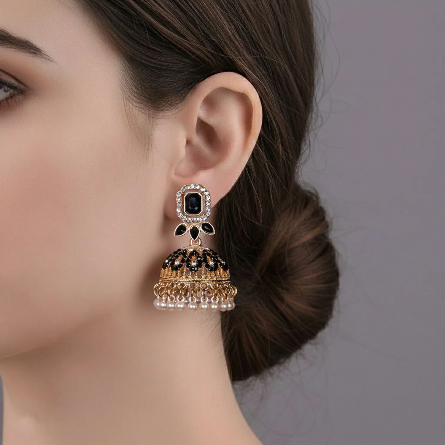 Jhumka Earrings with Pearl Droplets