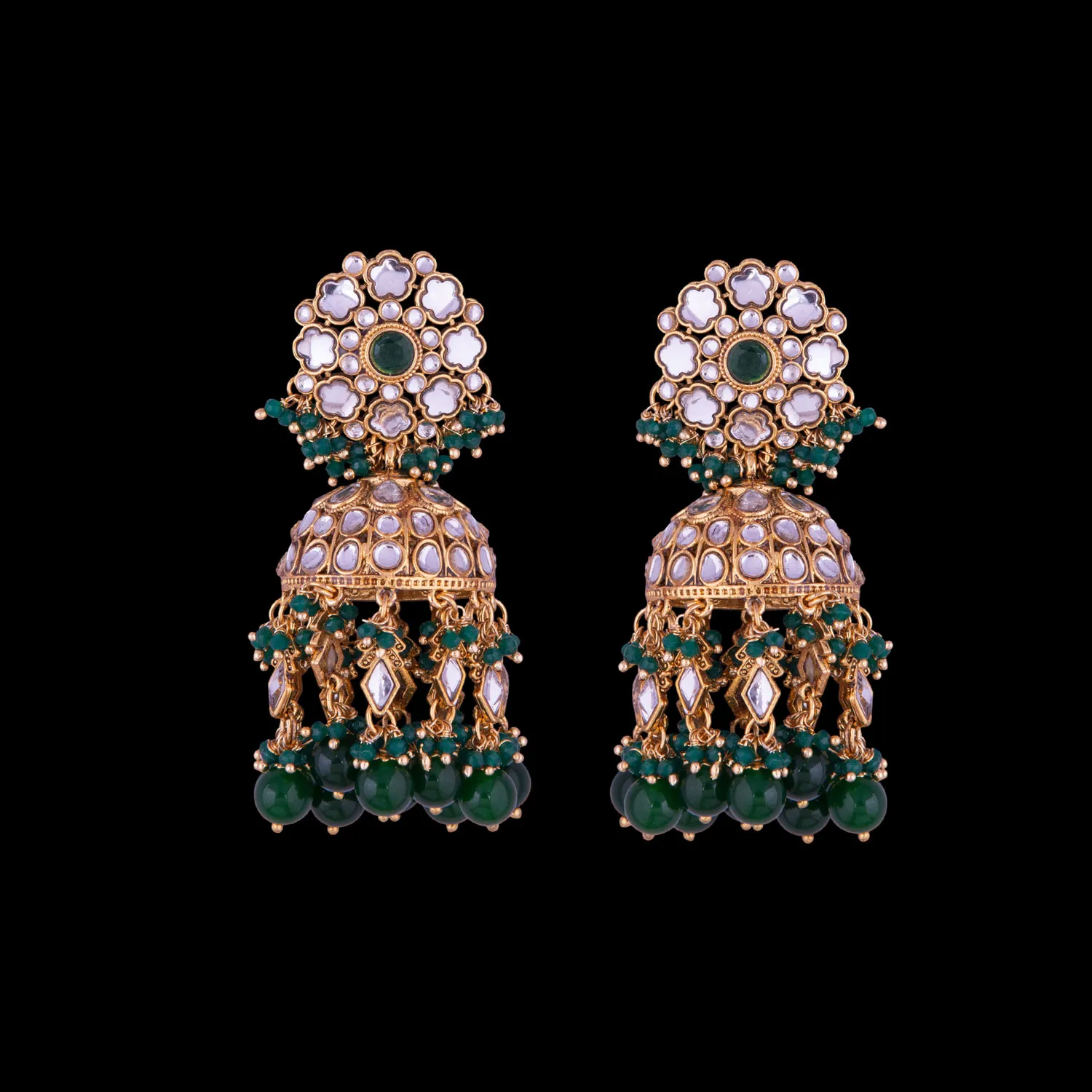 Green Stone Kundan Jhumka Earrings