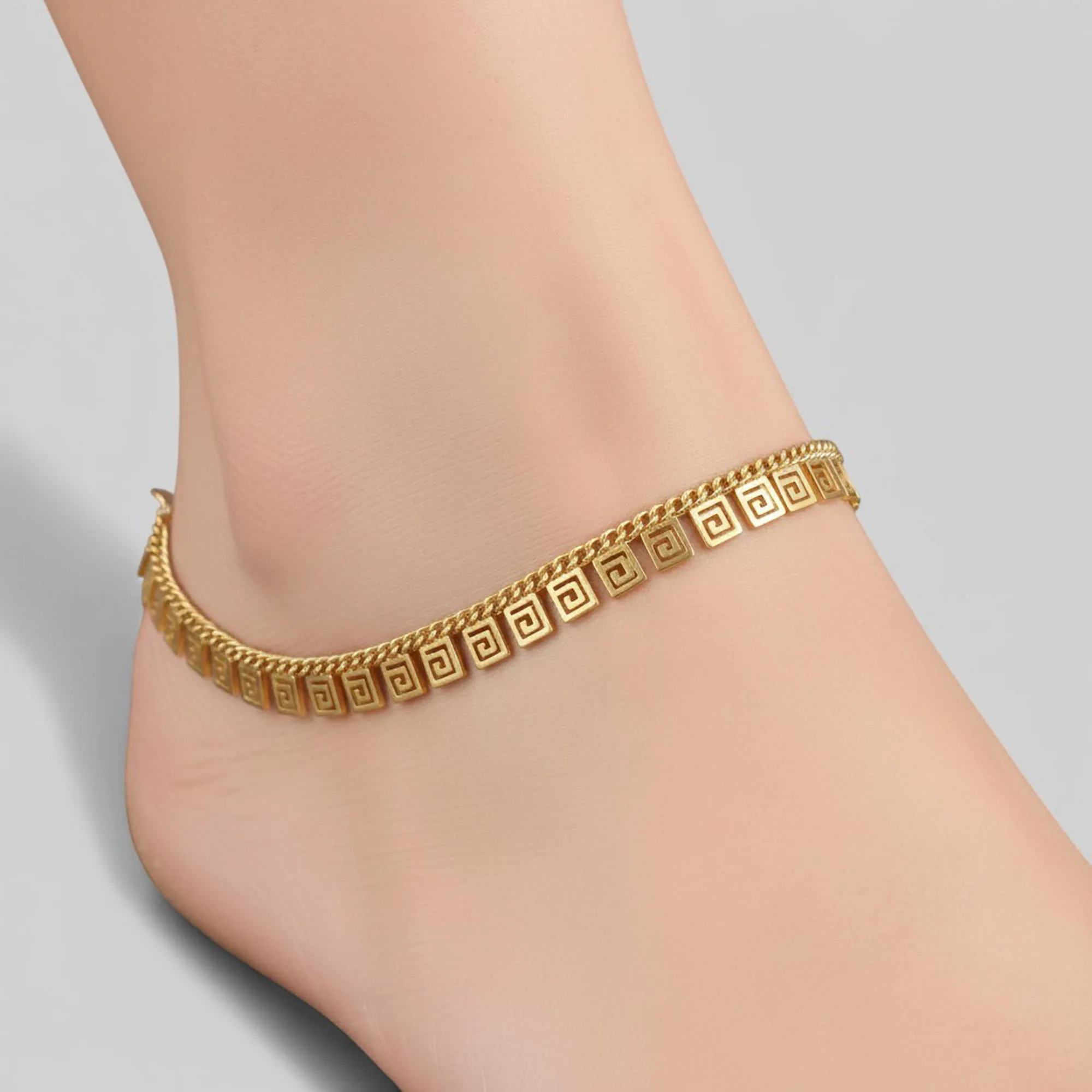 Gold Tone Greek Key Anklet