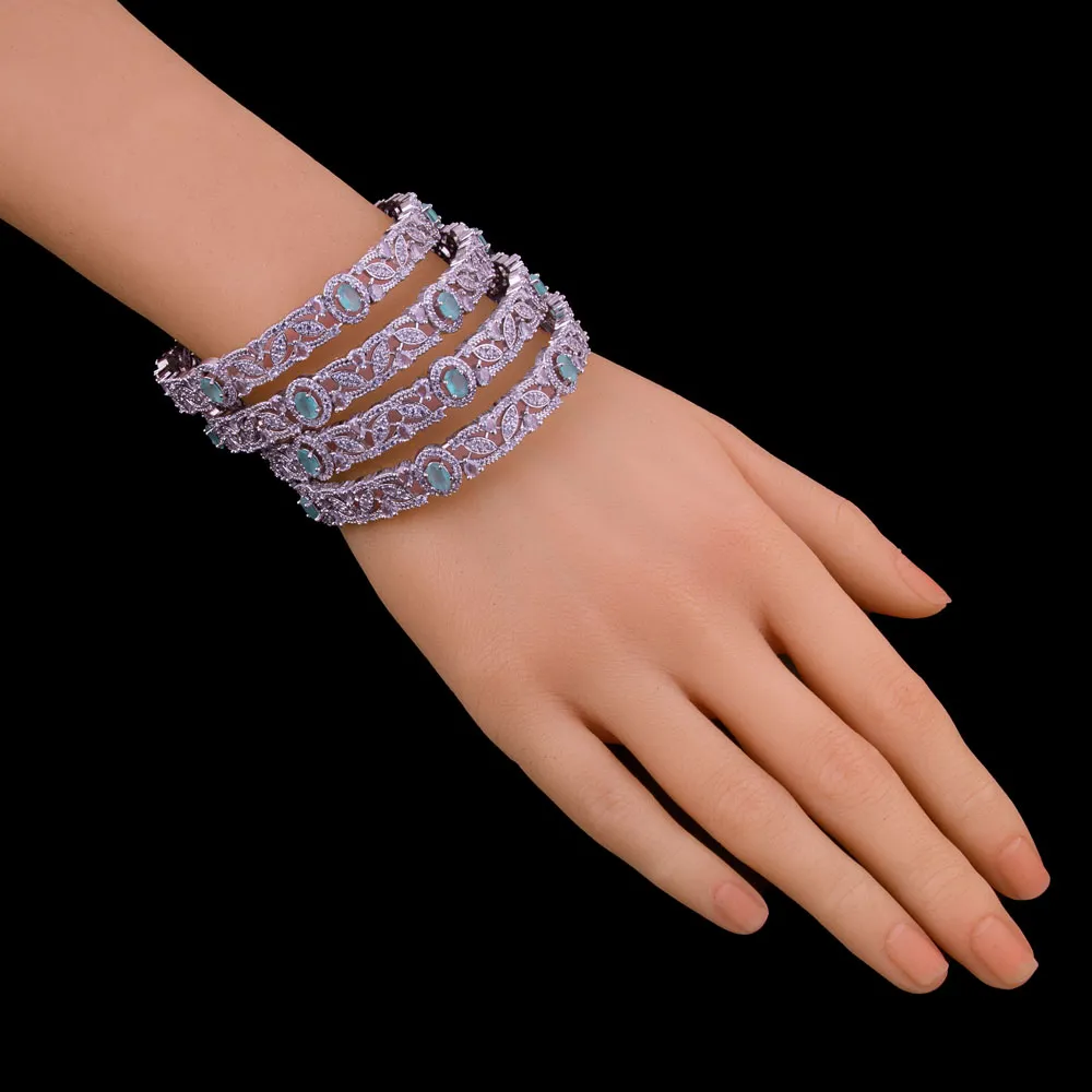 American Diamond Bangles With Mint Green Stones