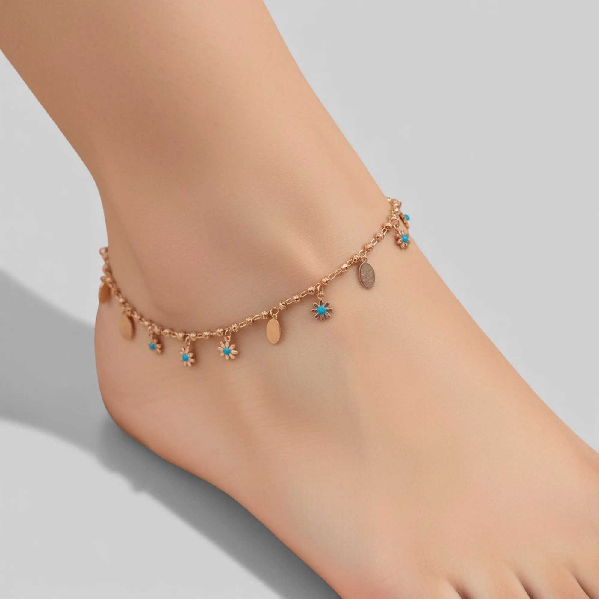 Gold Flower Disc Dangle Anklet