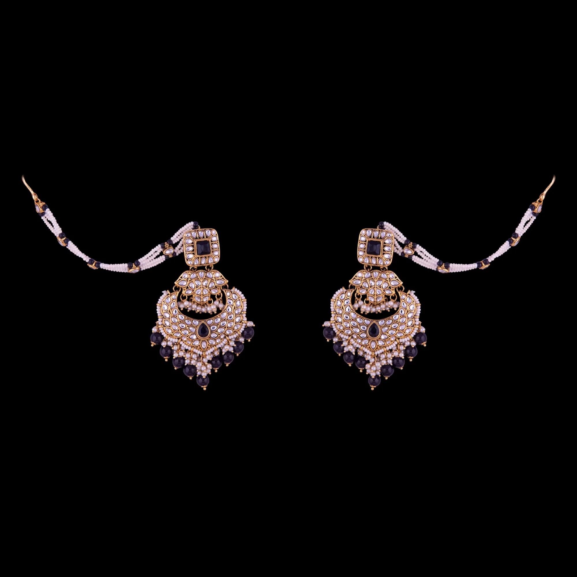 Black Pearl Kundan Bindiya Earring Set