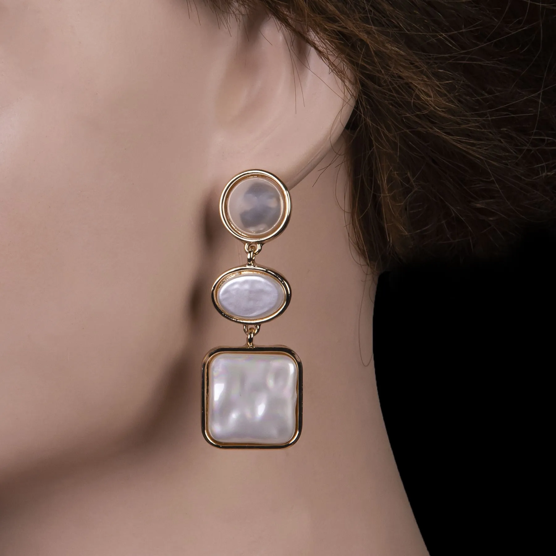 White Faux Pearl Geometric Dangle Tops