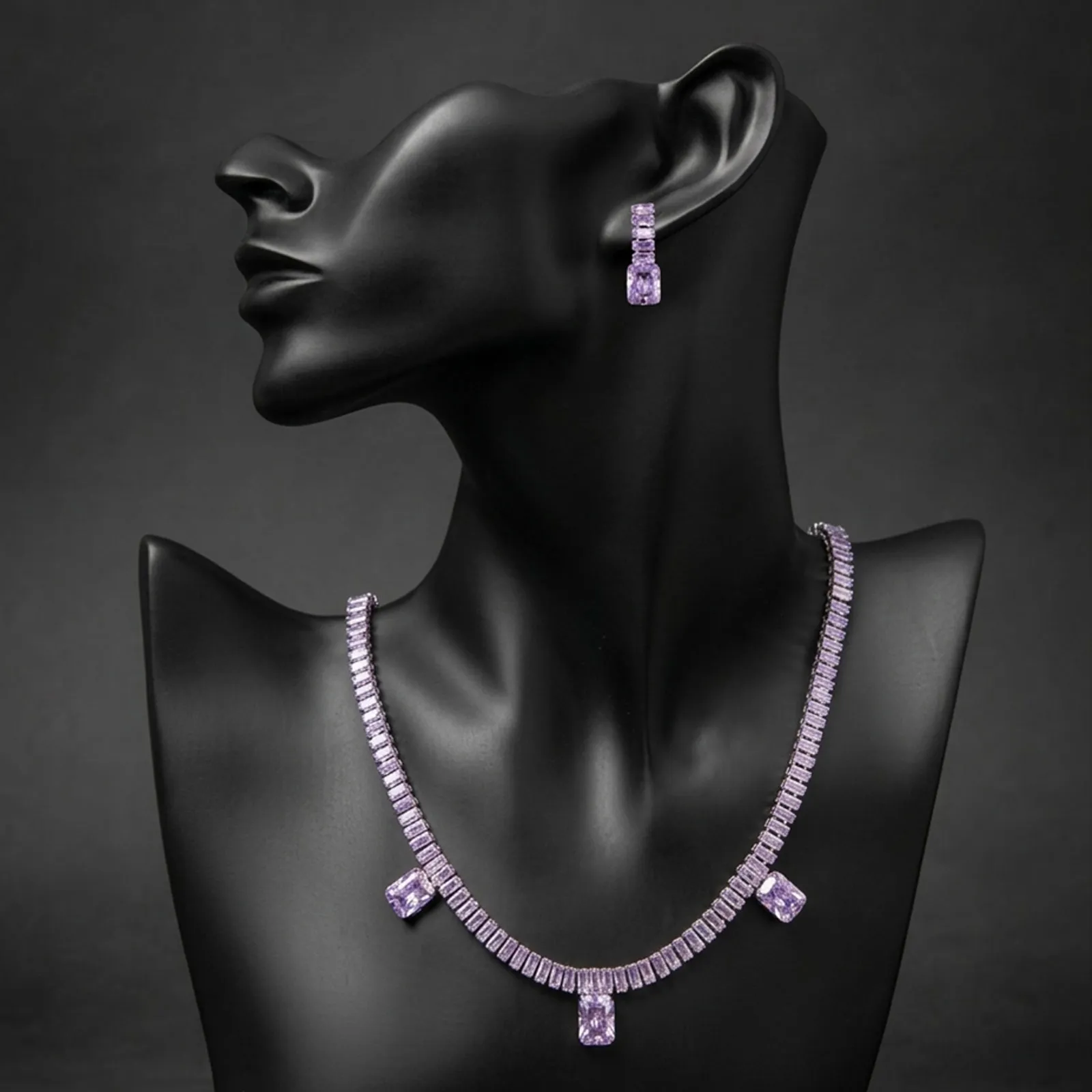 Cubic Zirconia Silver Necklace Set