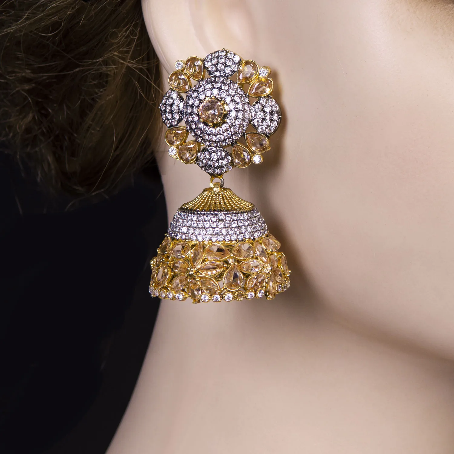 Emerald Blossom Kundan Jhumka Earrings