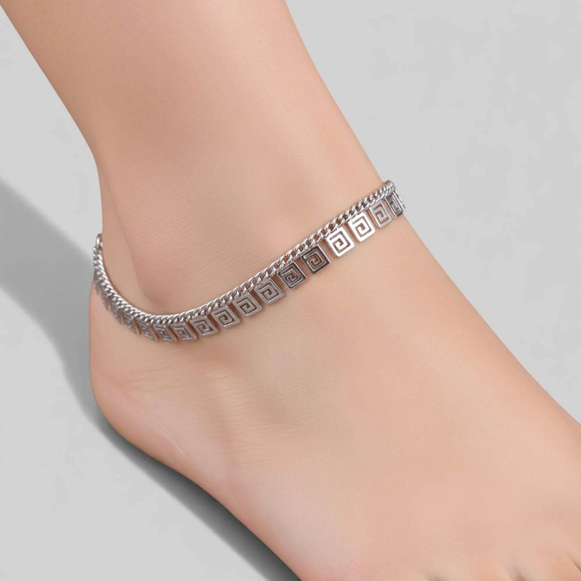 Silver Plated Greek Key Anklet