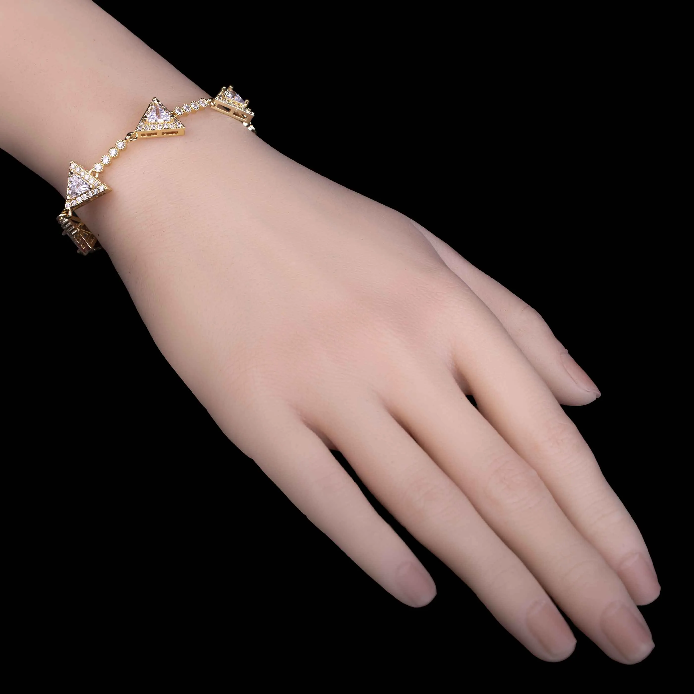 Golden Geometric Triangle Zircon Bracelet