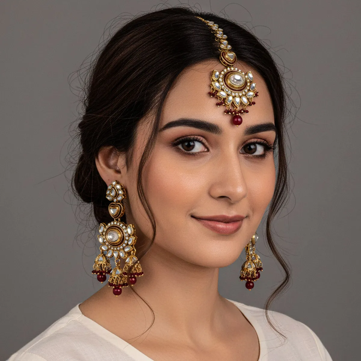 Kundan Maang Tikka Earrings Set