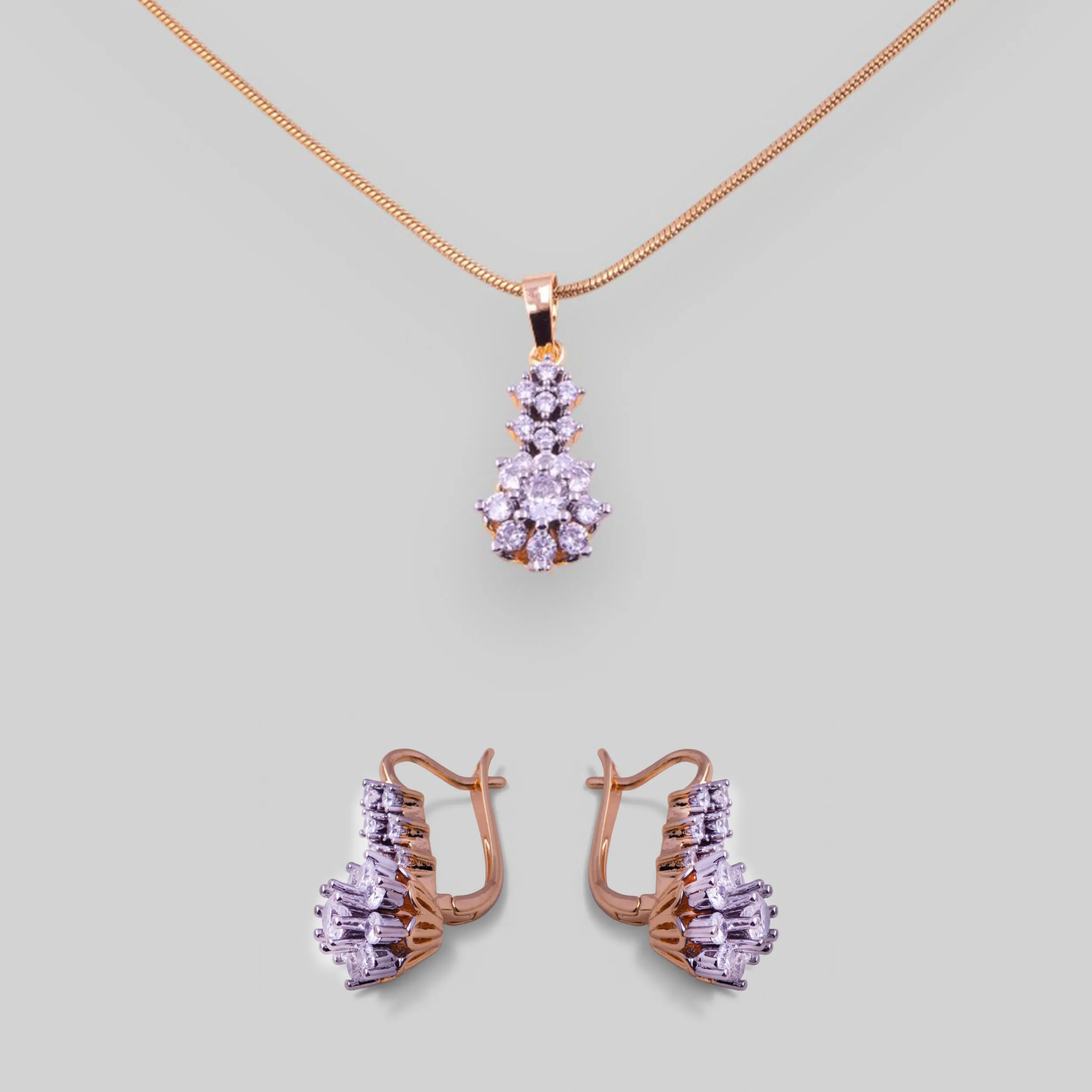 Sterling Silver Diamond Tone Pendant Set