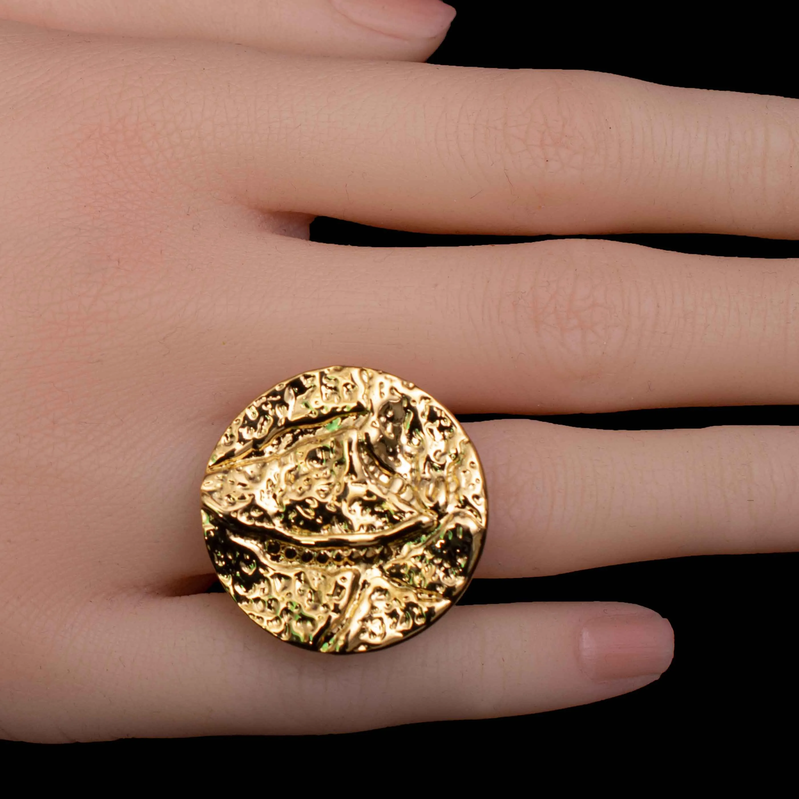 Gold Plated Round Shape Coin Rings For Girls