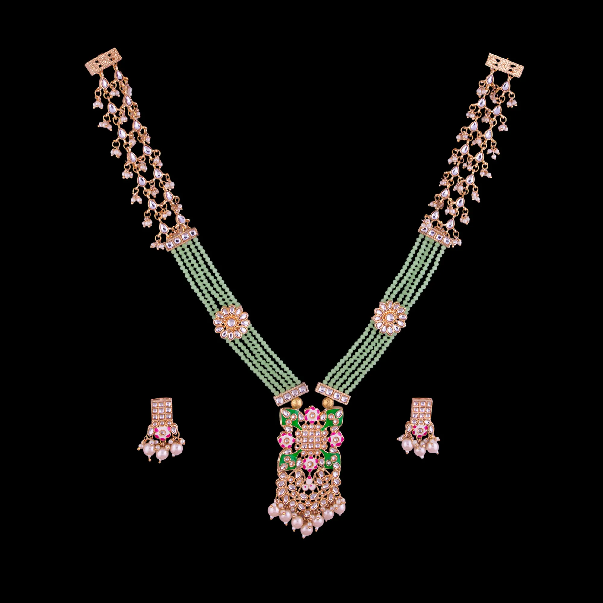 Floral Kundan Pendant Beaded Mala Set