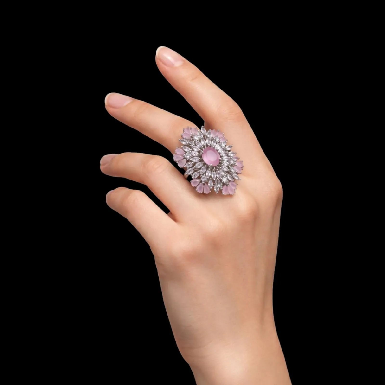 Pink Cocktail Ring Floral Ring