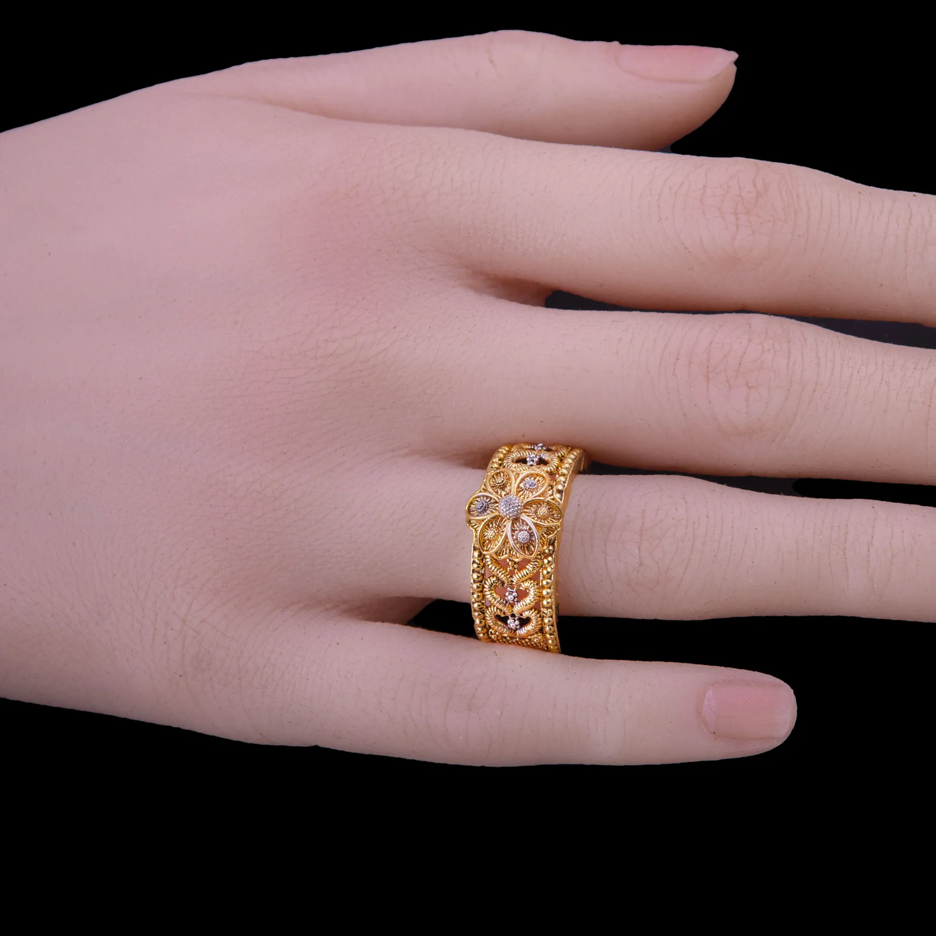 Gold Plated Floral Band Ring