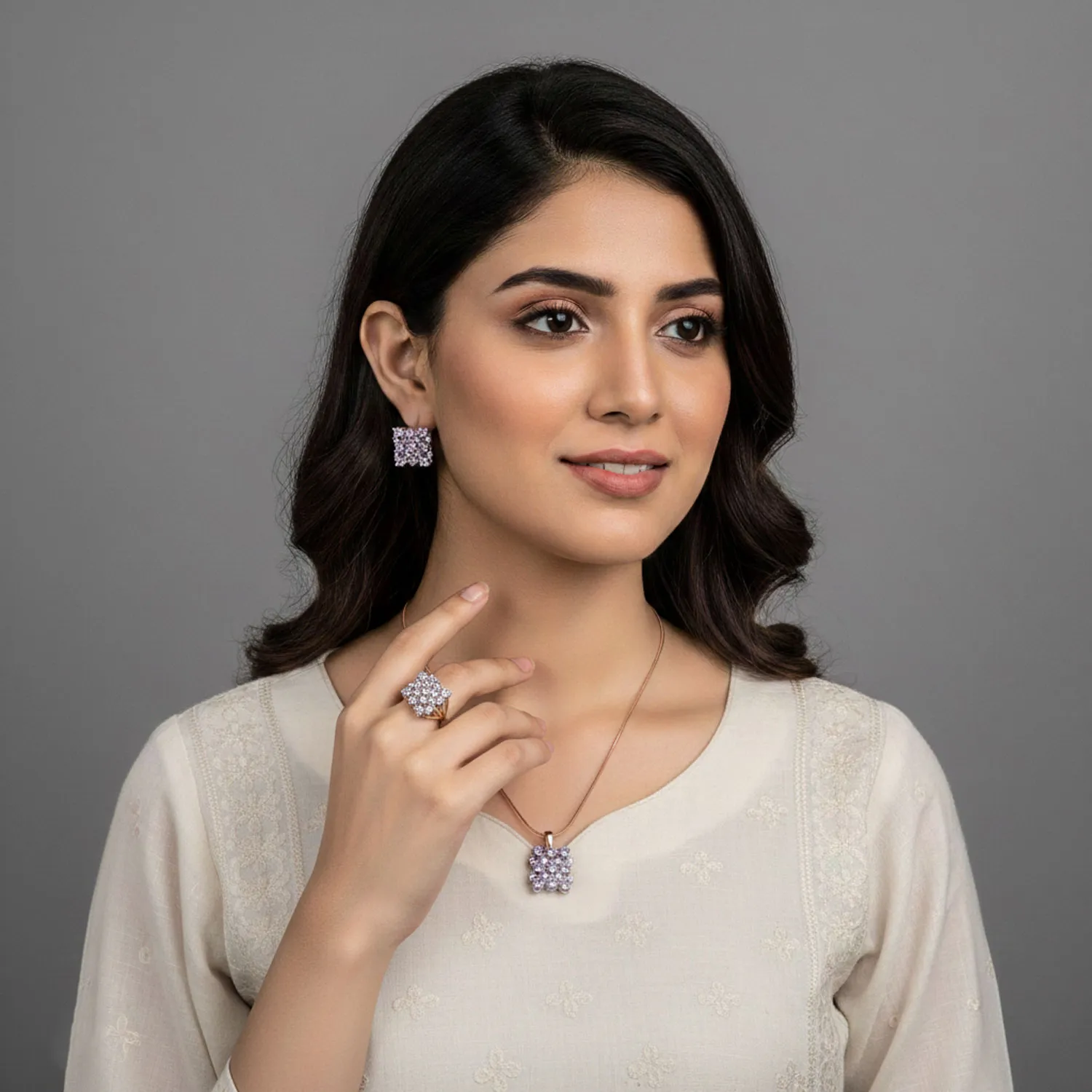 Square Cubic Zirconia 3in1 Pendant Set