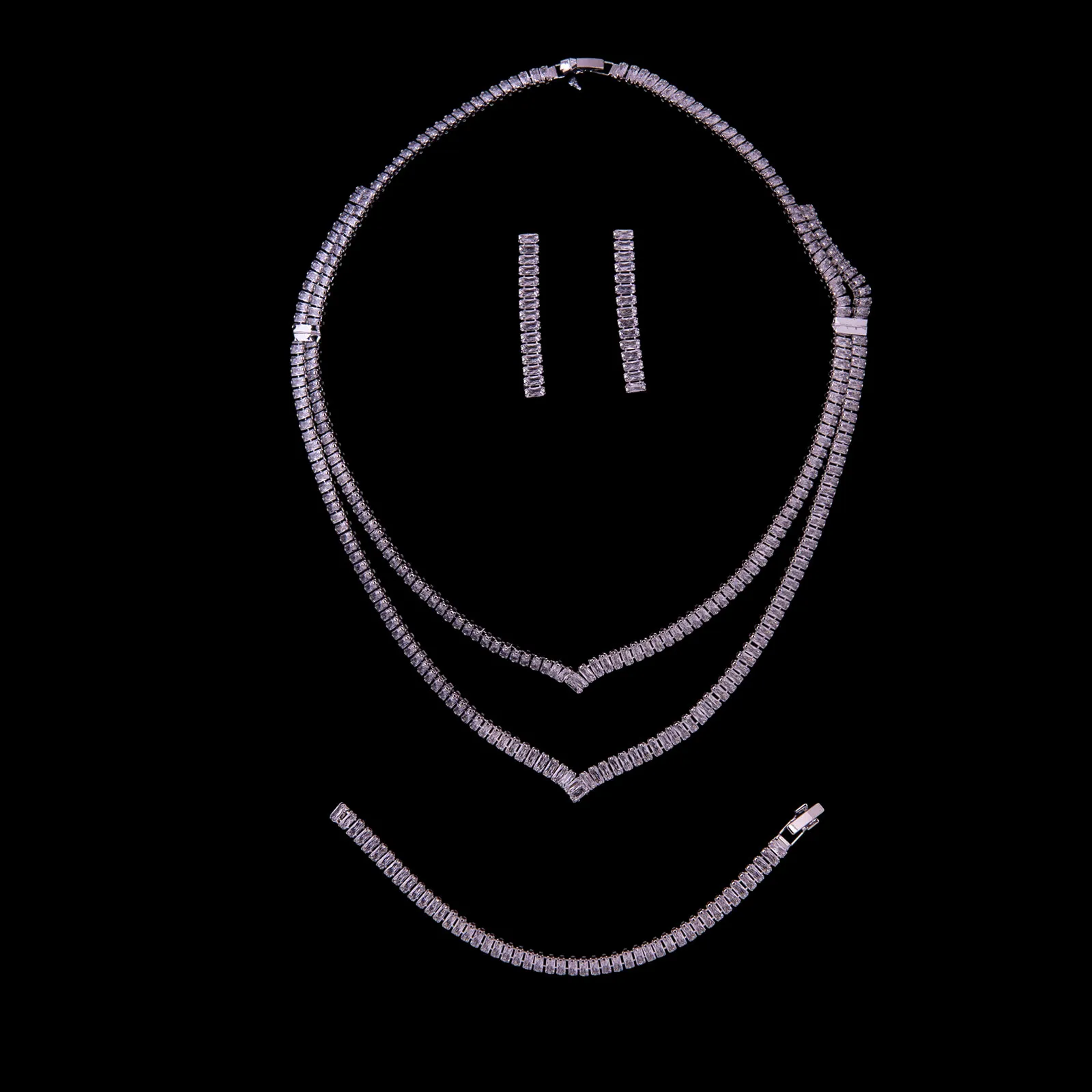 Double Row Silver Necklace Set