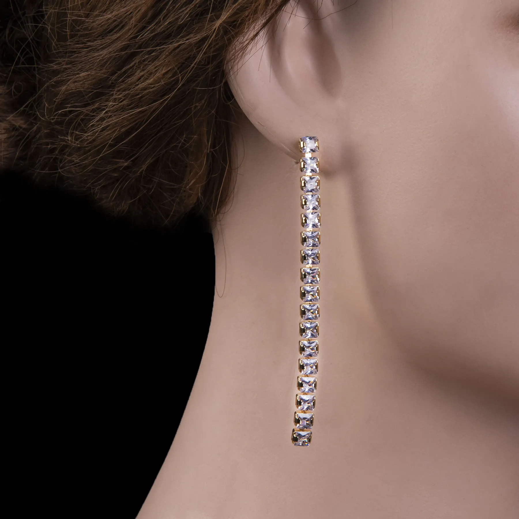 Extra Long CZ Tennis Drop Earrings