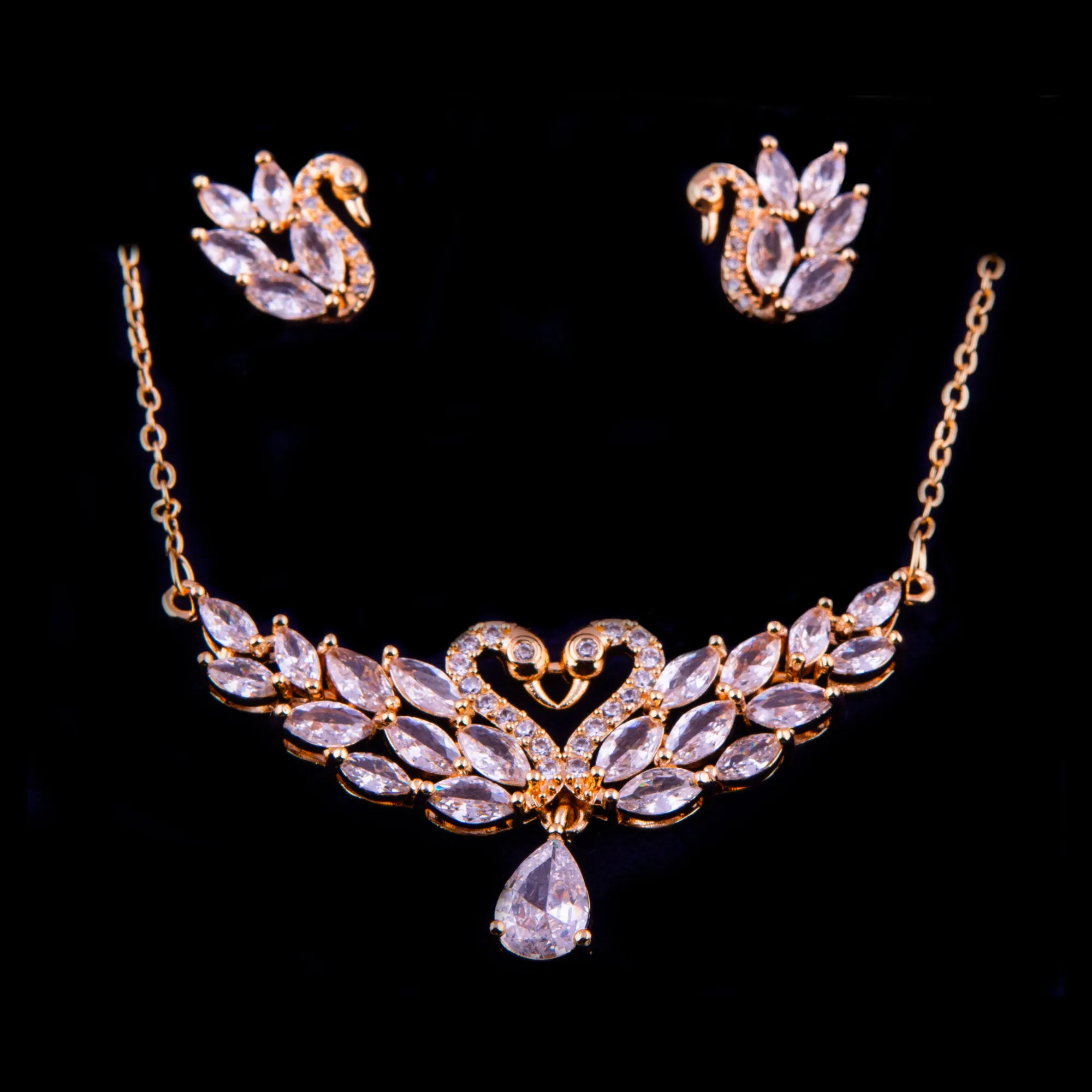 Gold Plated Crystal Swan Jewelry Set