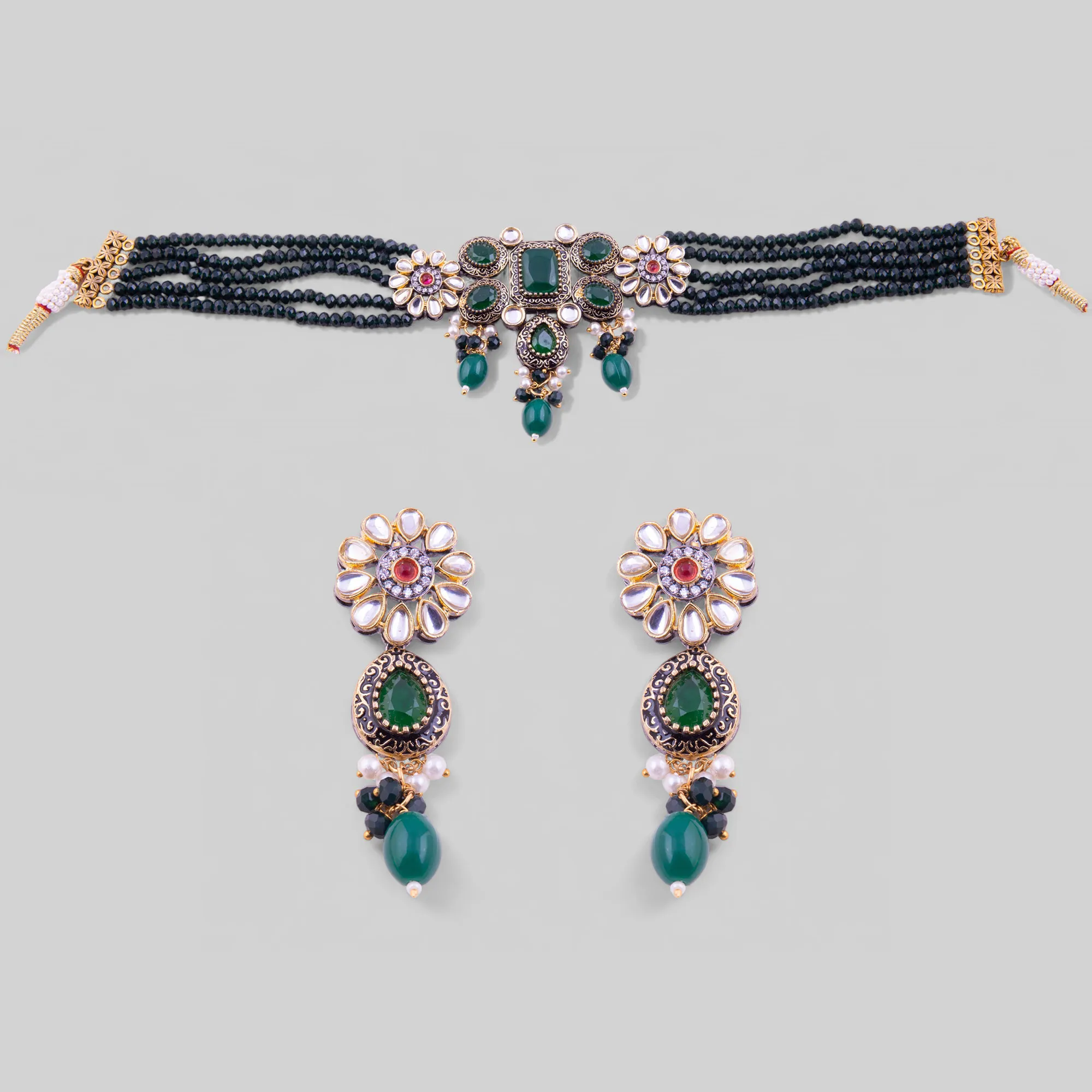 Emerald Green Polki Kundan Choker Set