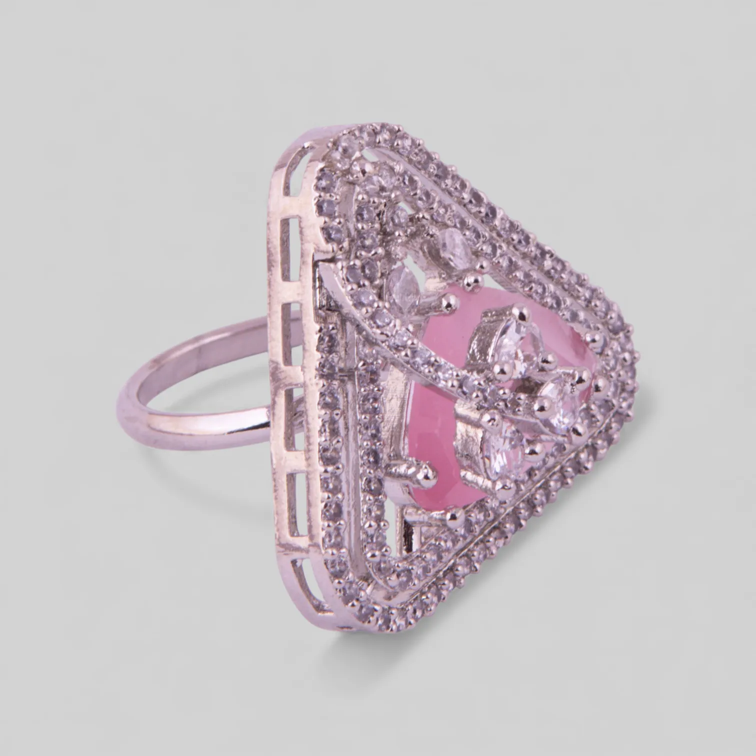 Pink Stone Cubic Zirconia Silver Ring