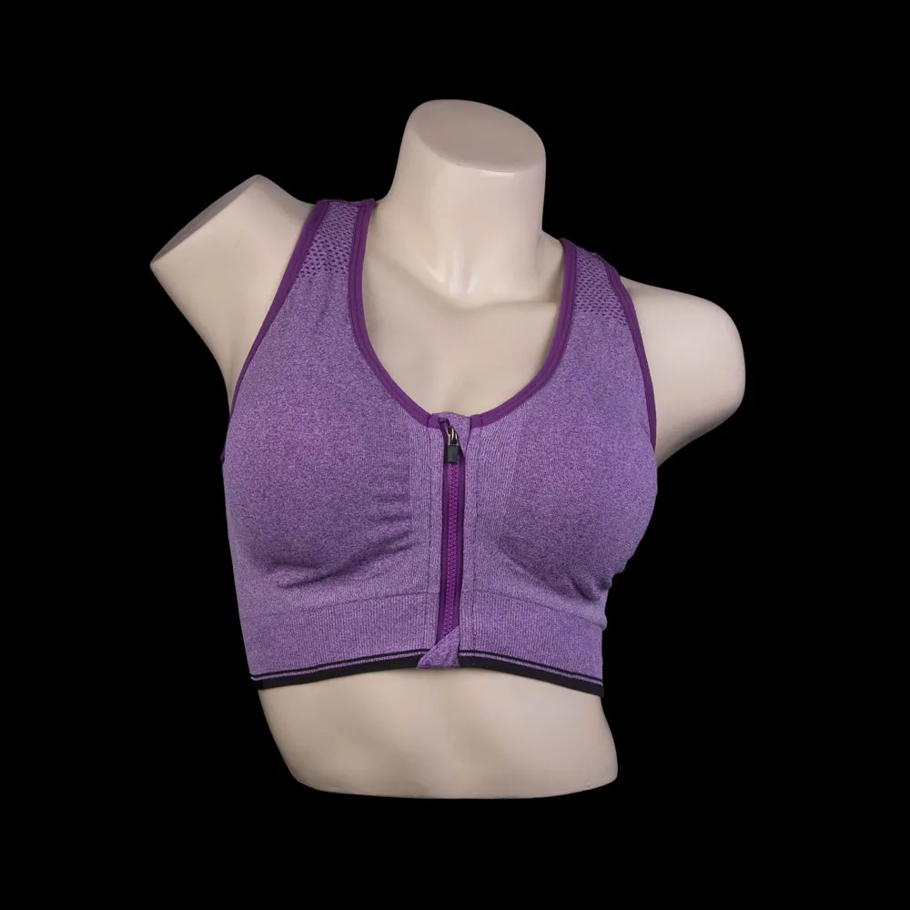 Purple Color Front Zip Sports Bra