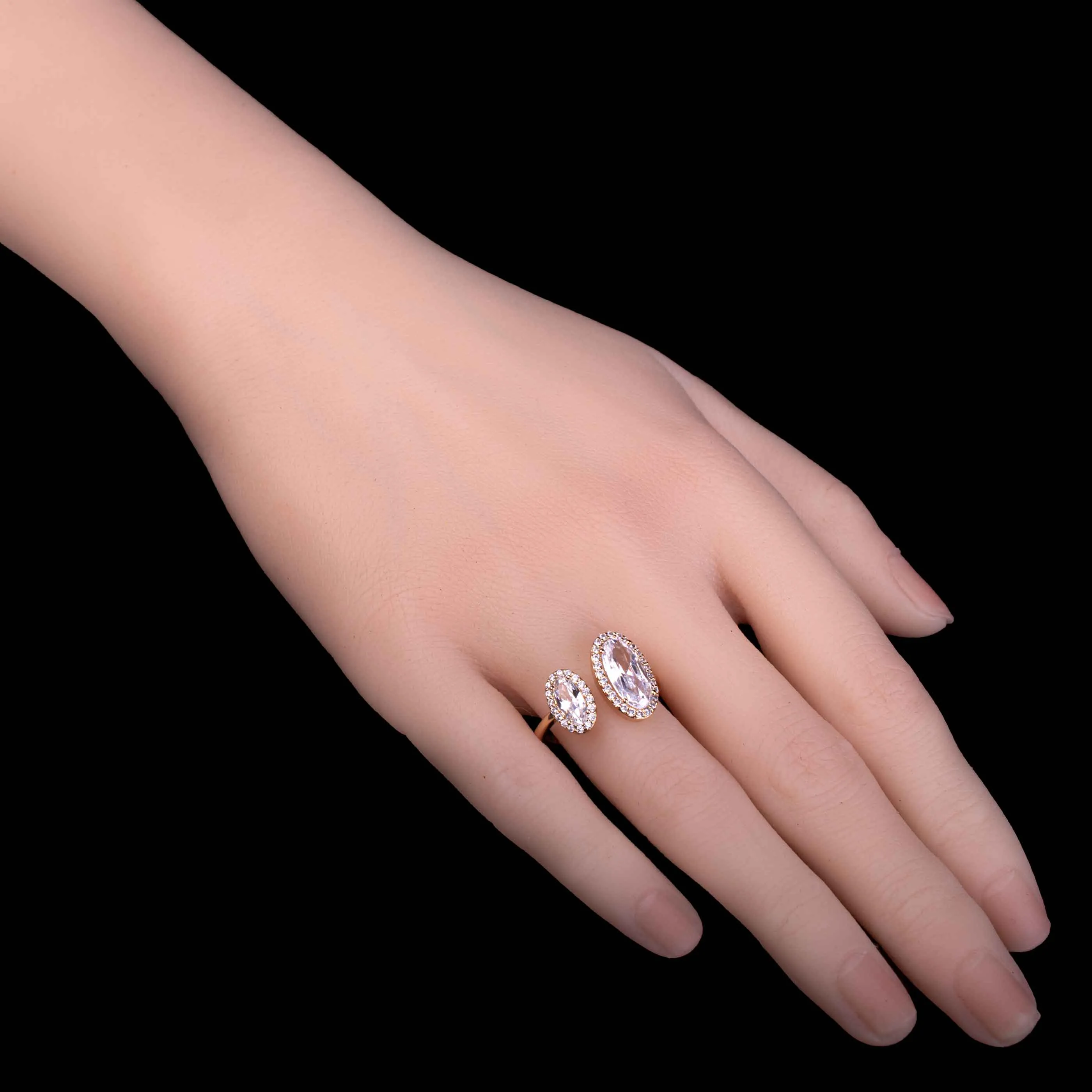 Oval Twin Crystal Adjustable Ring