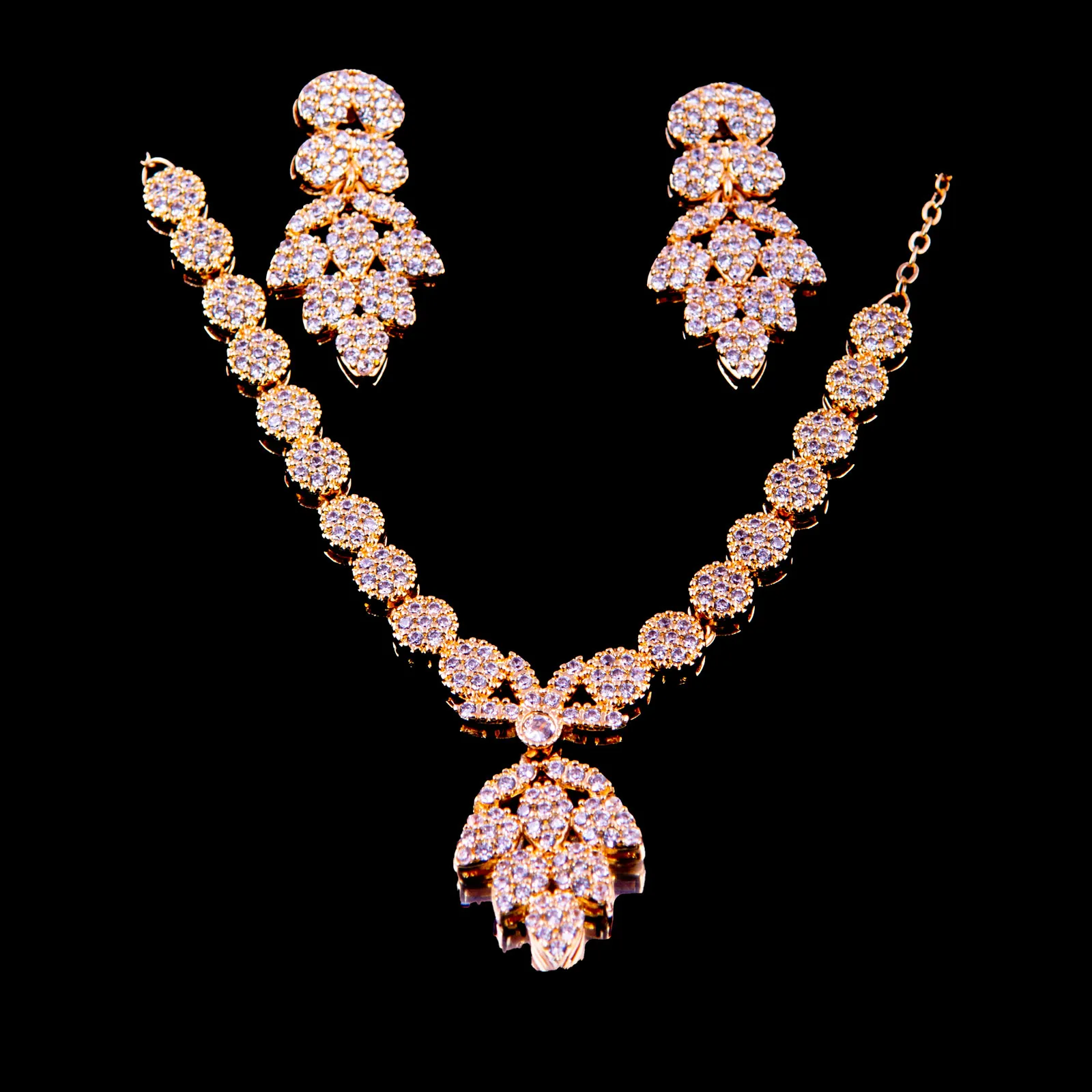 Gold Plated Cubic Zirconia Necklace Jewellery Set