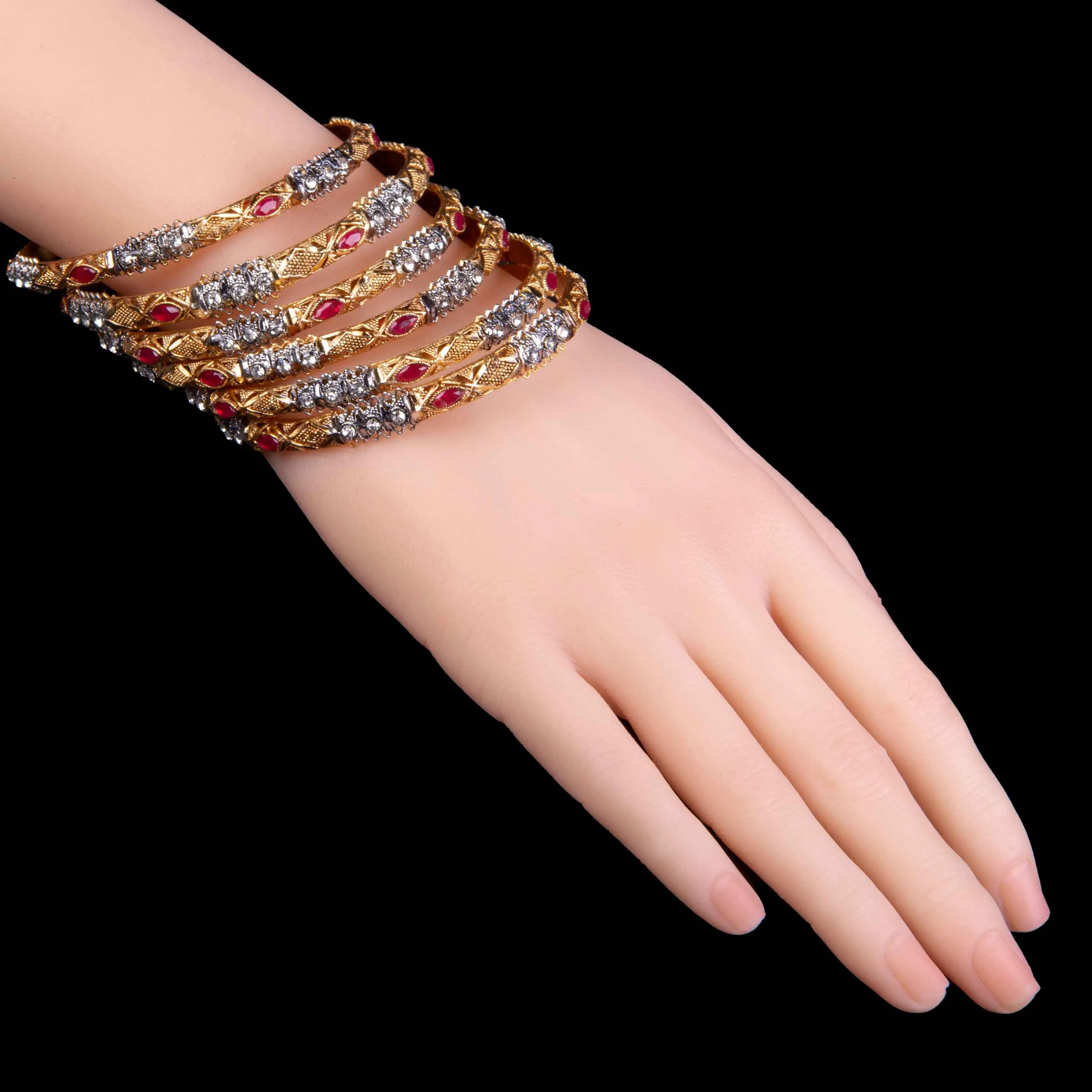 Golden Red Stone Copper Bangles