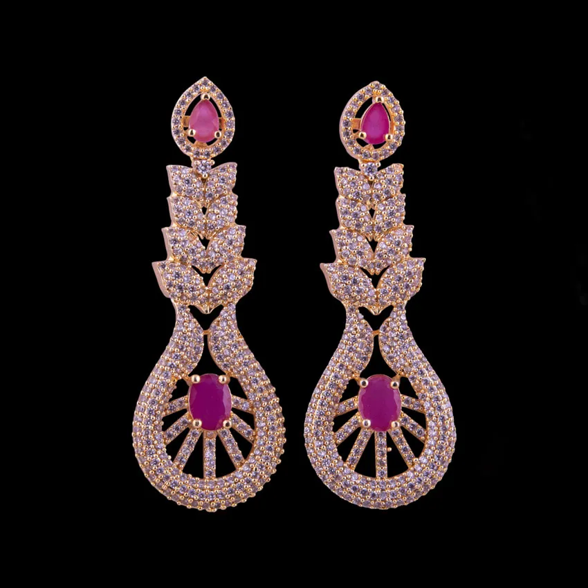 Gold Tone Ruby Stone Bridal Necklace Set