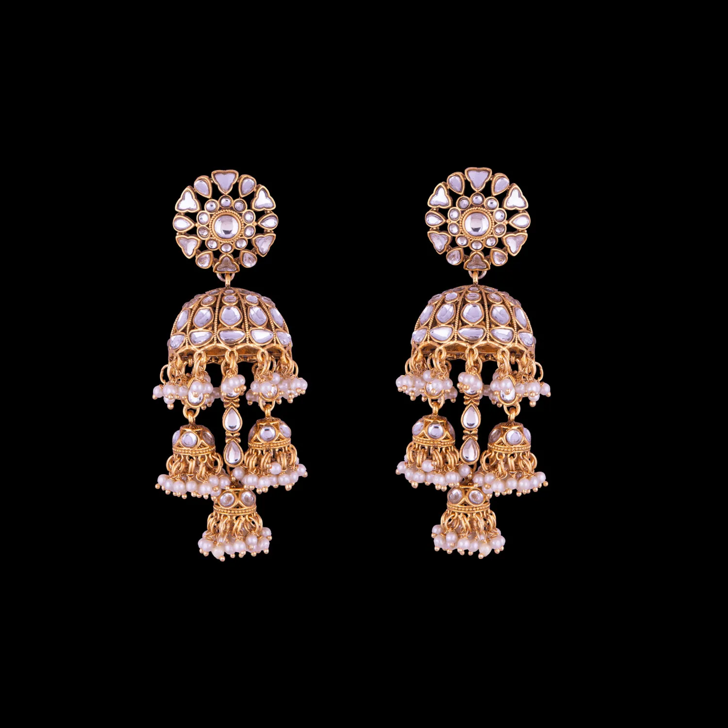 Gold Plated Kundan Pearl Bindiya Earrings Set