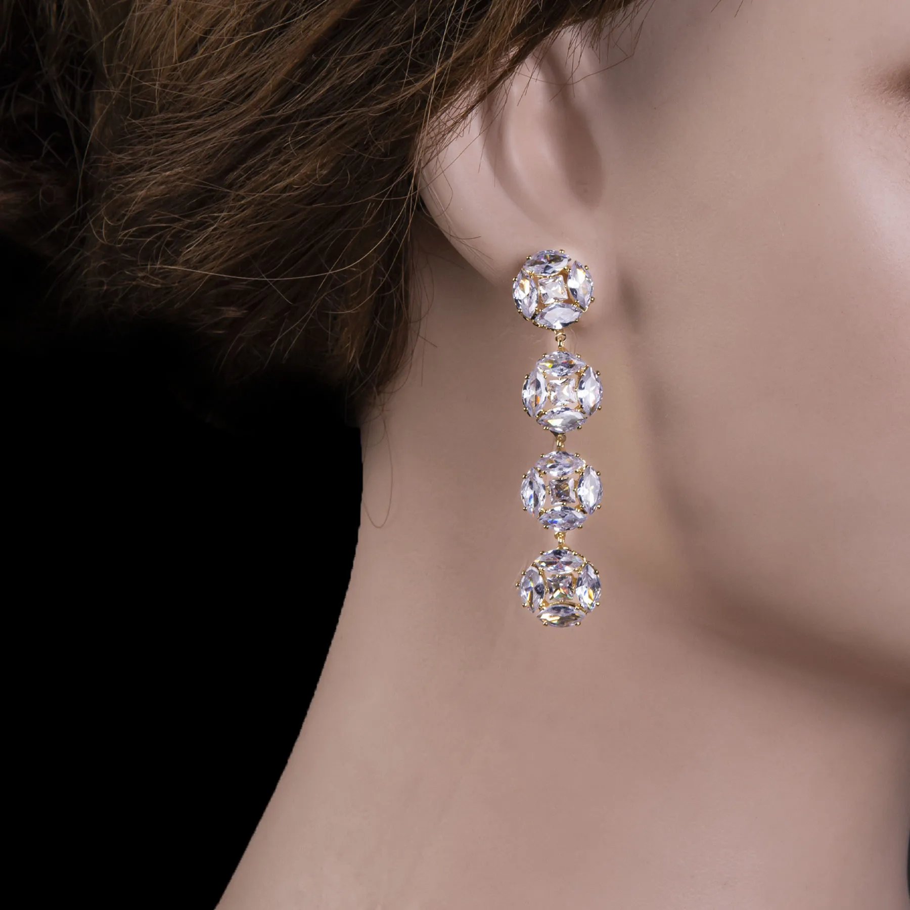 Four Stone Cluster Dangle Drop Earrings